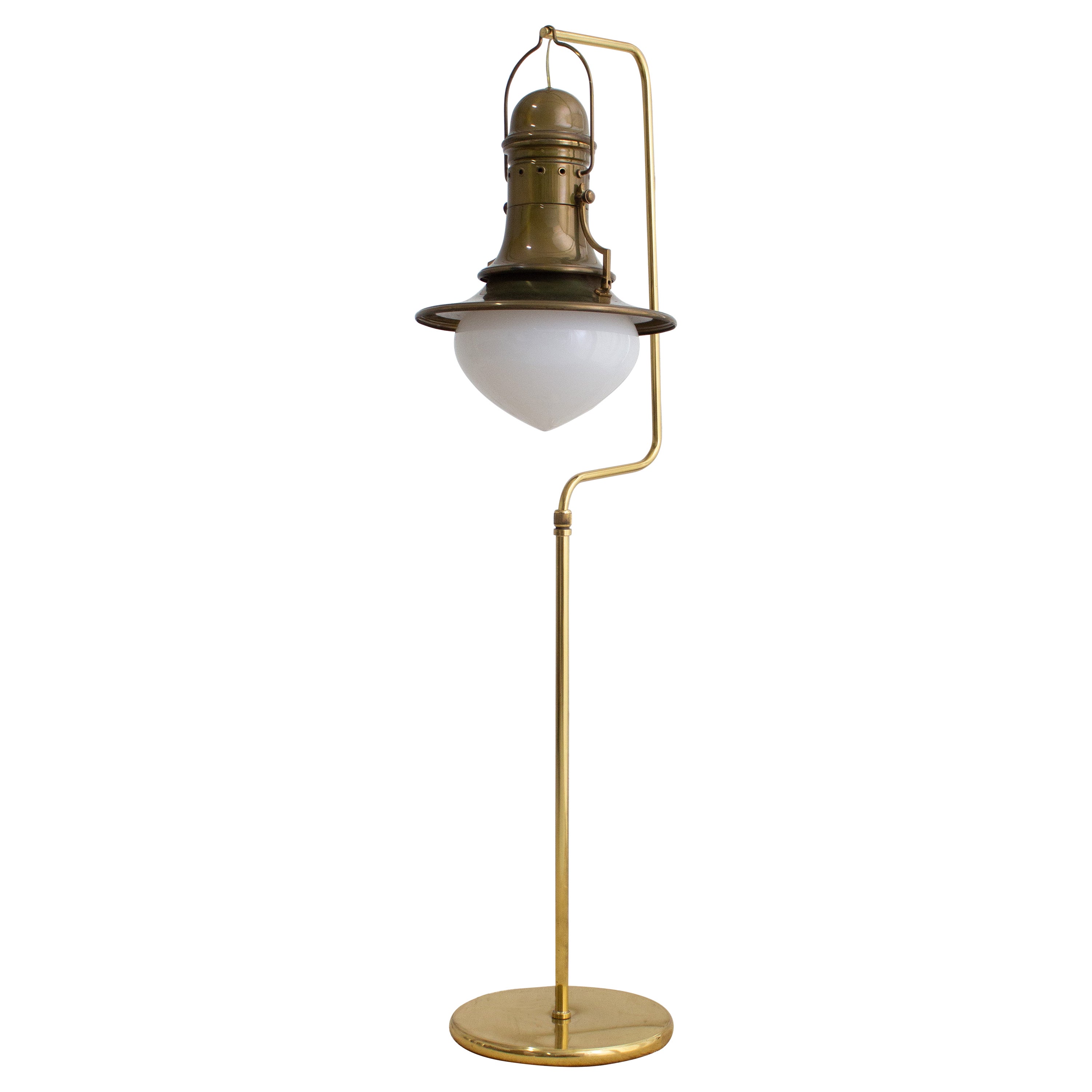 Lampada da terra in ottone in stile lanterna italiana