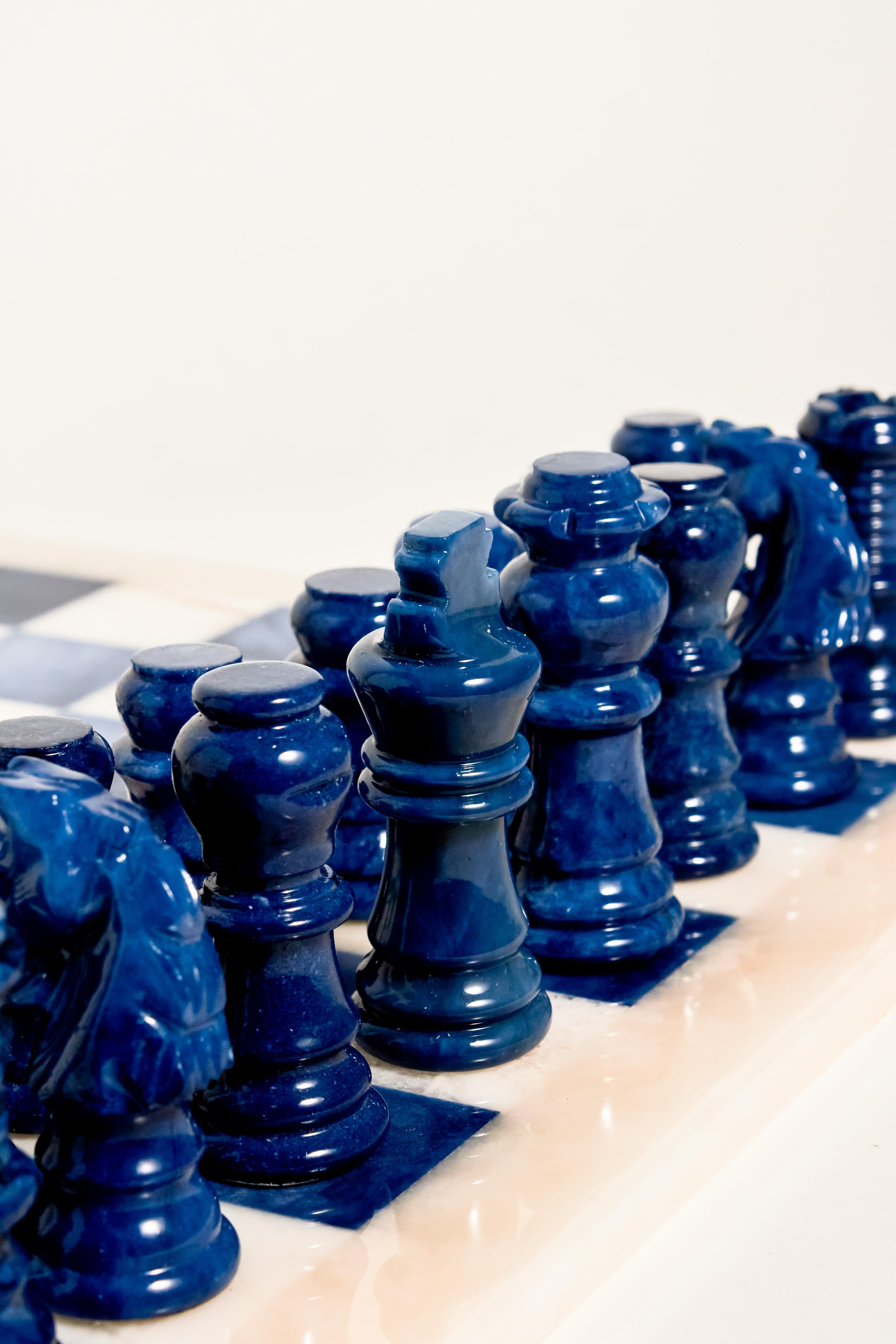 blue marble chess set