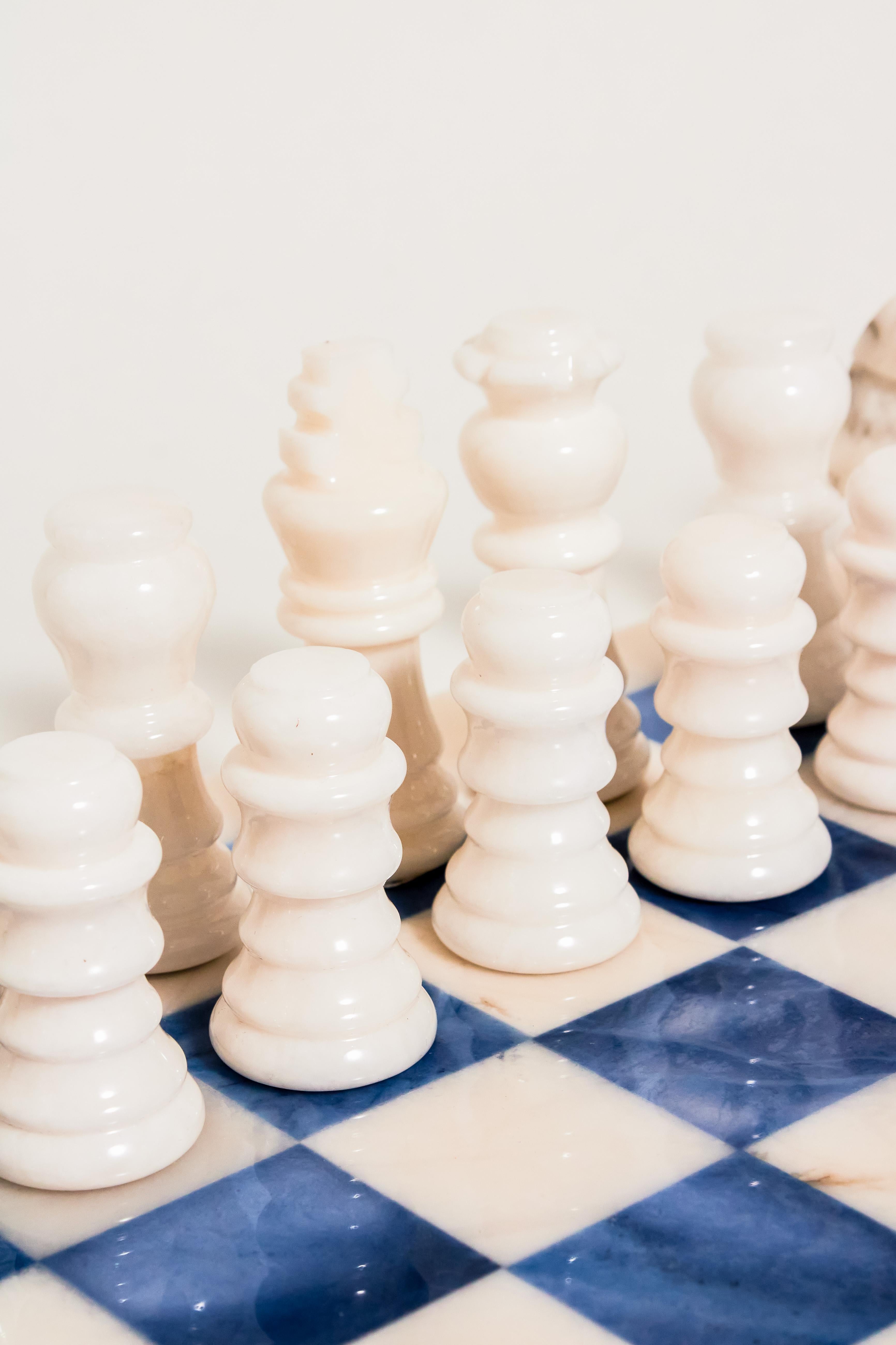 blue and white chess set