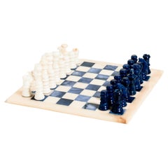 Italian Lapis Blue Alabaster Marble Chess Set