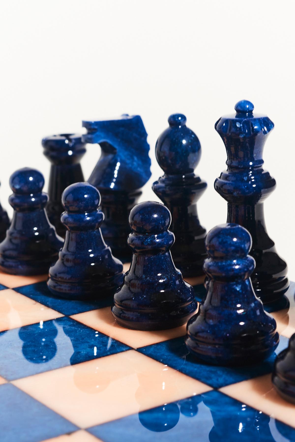 Italian Lapis Blue/Peach Large Alabaster Chess Set 1