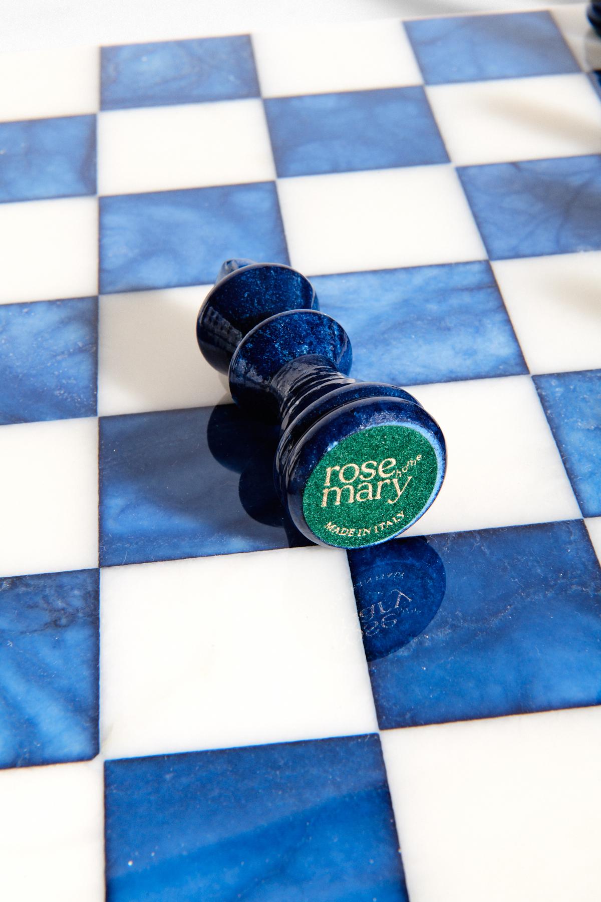 Albâtre Grand jeu d'échecs italien en albâtre Lapis bleu/blanc en vente