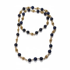 Italienische Lapislazuli- und Goldperlenkette, ca. 1960er Jahre