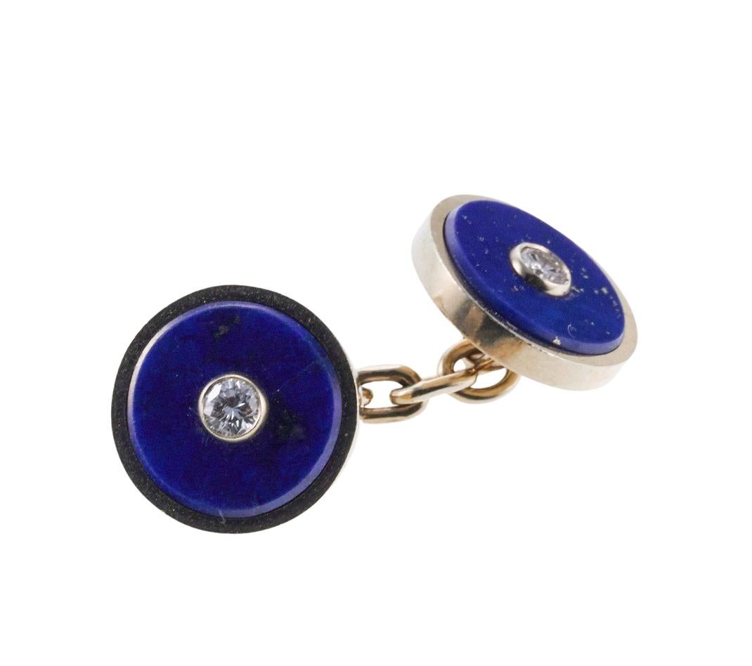 Italian Lapis Lazuli Diamond Gold Cufflinks Stud Set In Excellent Condition For Sale In New York, NY