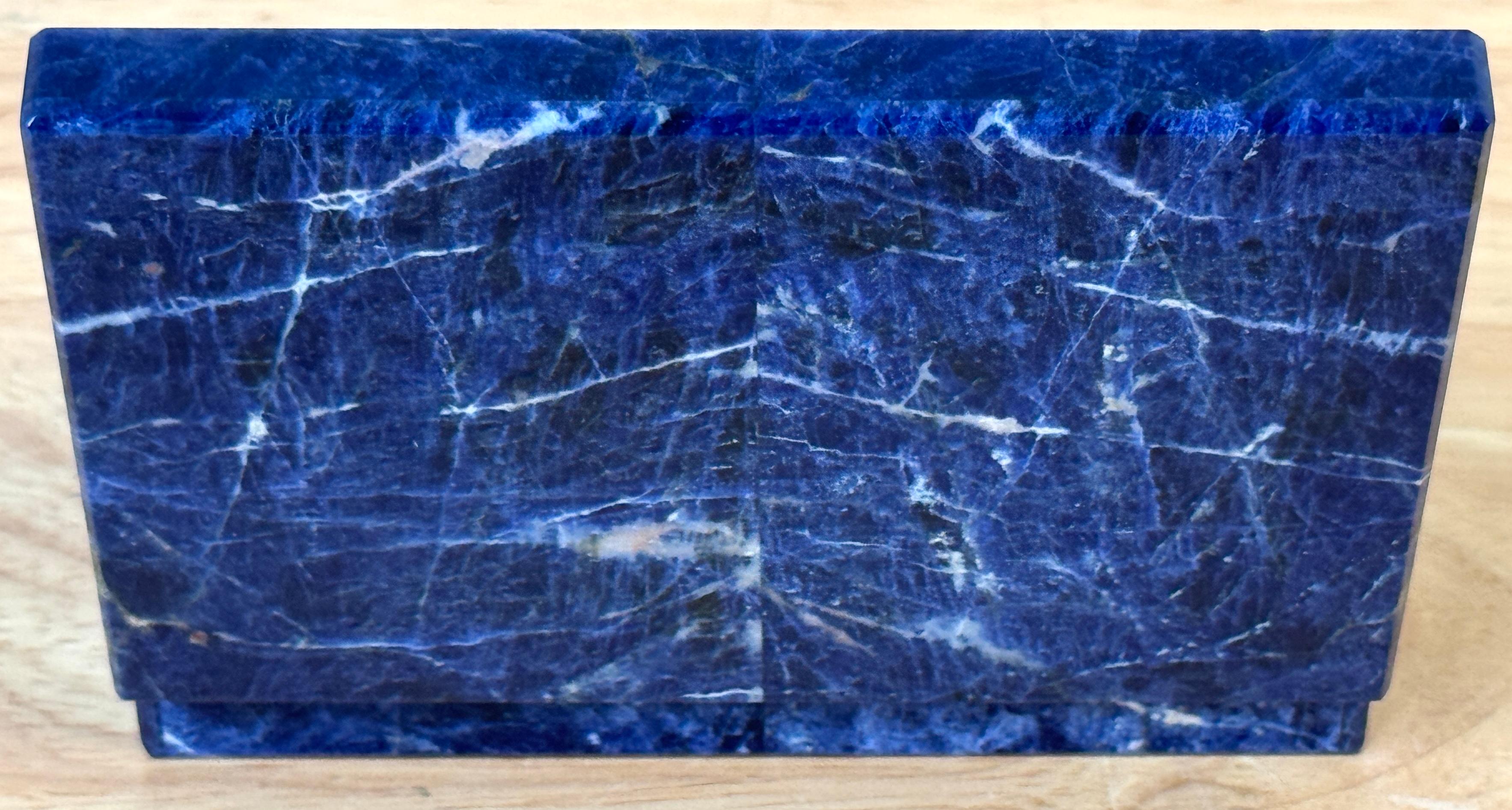 Boîte de table italienne en lapis-lazuli, cristal de roche et agate mousse, charnière en vermeil, années 1970 en vente 4