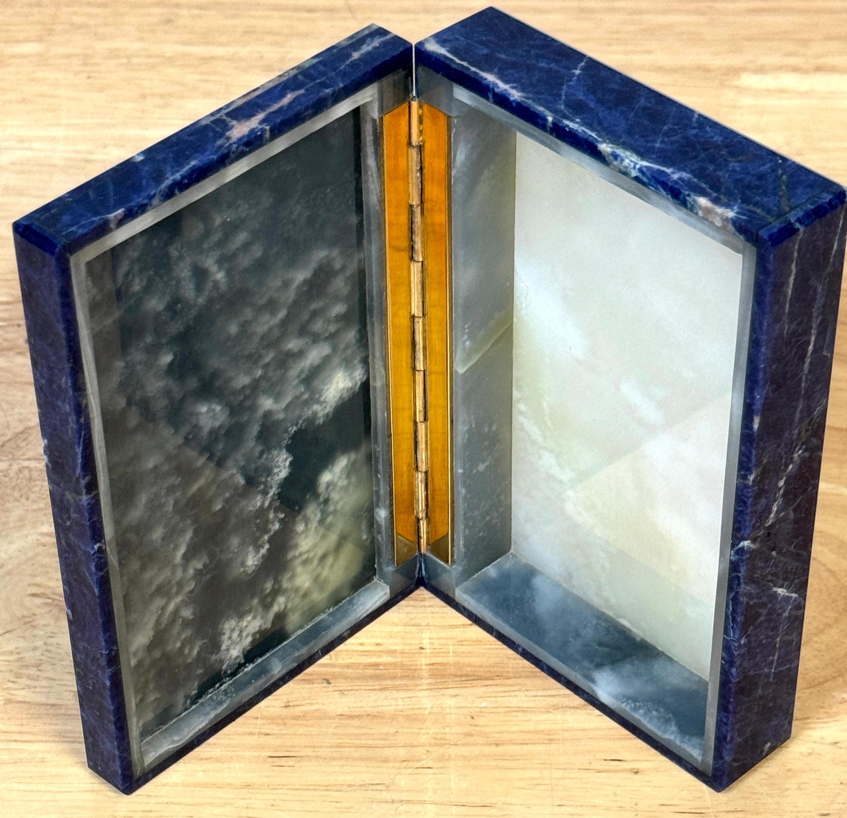 Boîte de table italienne en lapis-lazuli, cristal de roche et agate mousse, charnière en vermeil, années 1970 en vente 5