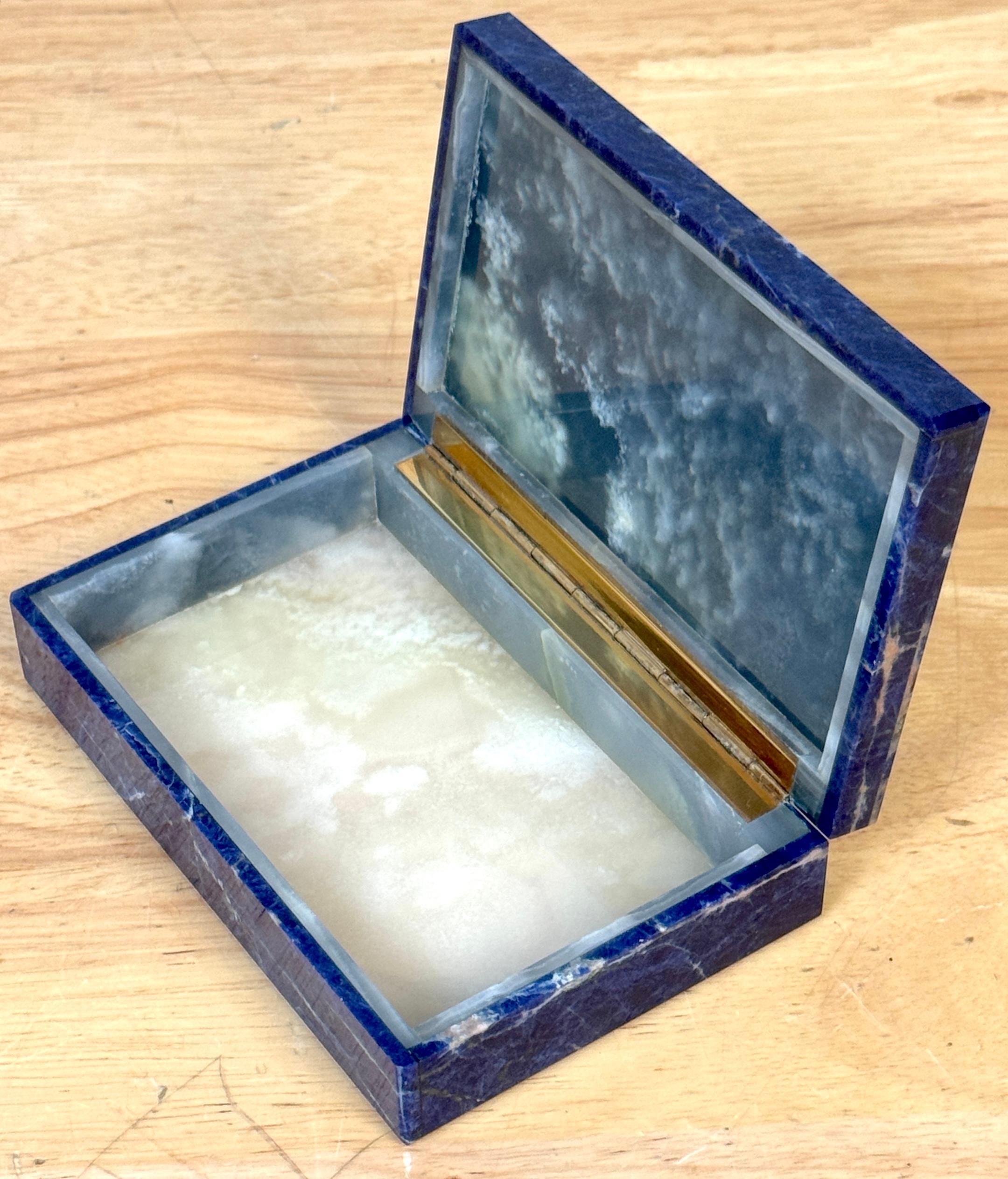 Boîte de table italienne en lapis-lazuli, cristal de roche et agate mousse, charnière en vermeil, années 1970 en vente 2