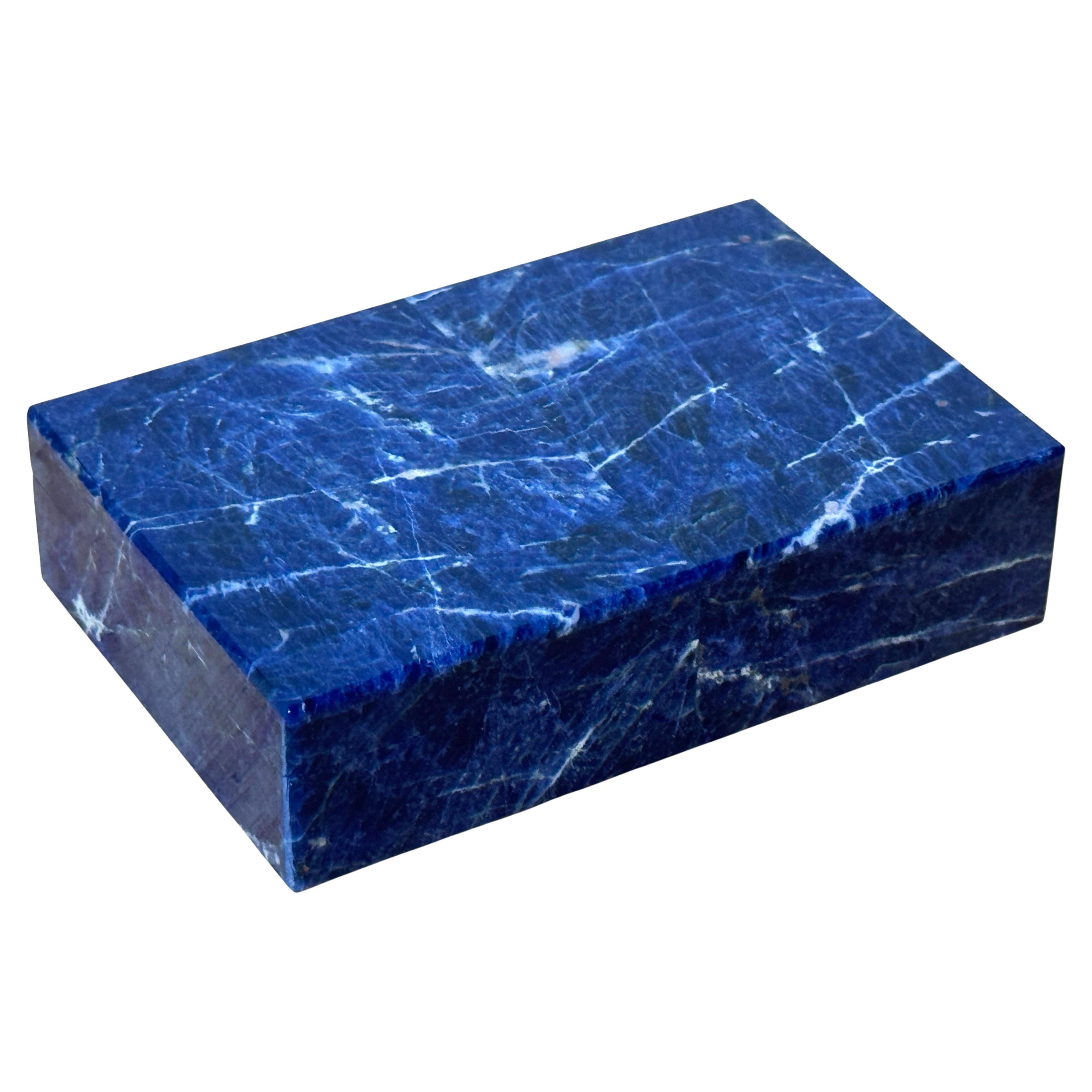 Italian Lapis Lazuli, Rock Crystal, & Moss Agate Table Box, Vermeil Hinge, 1970s