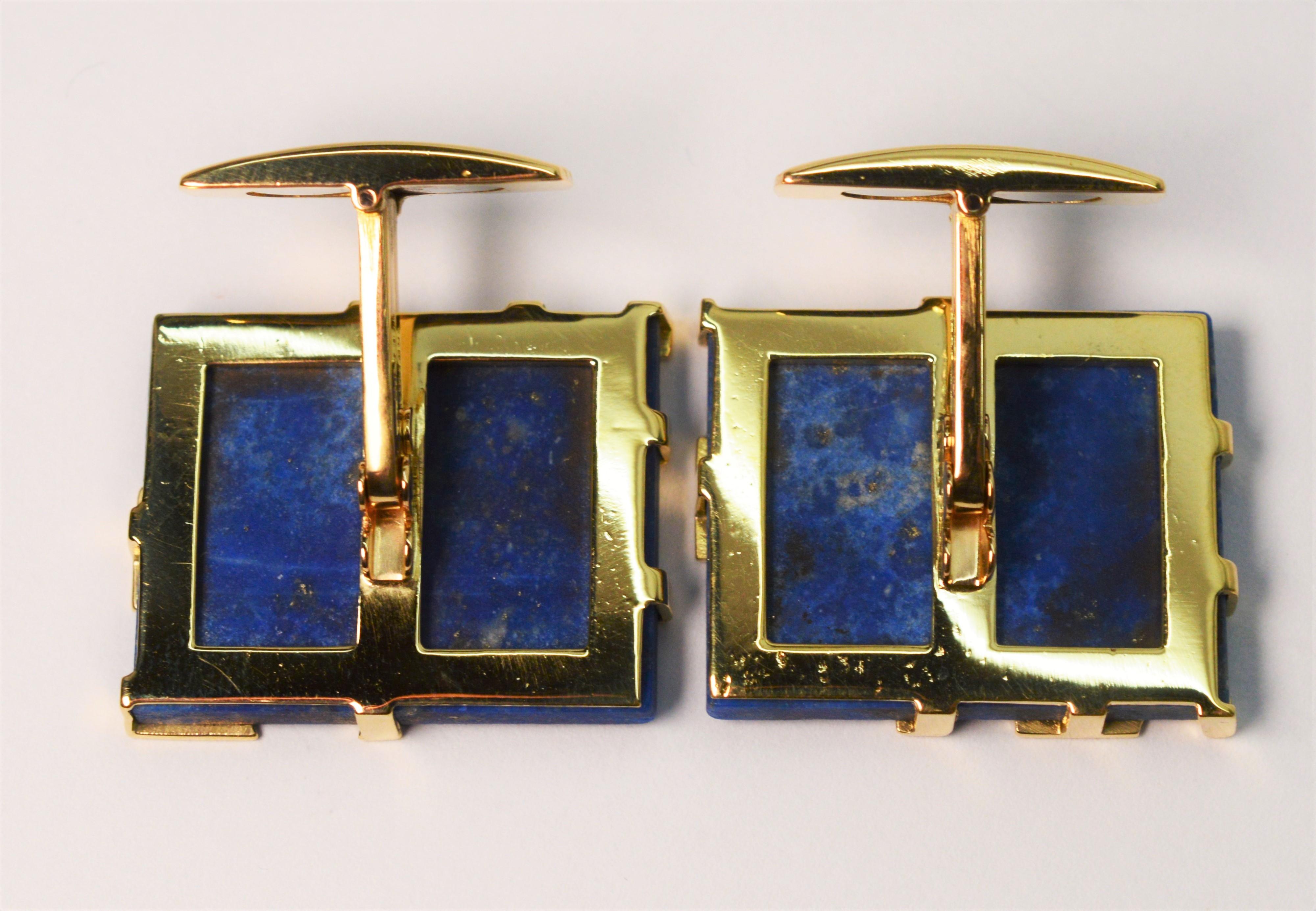 Italian Lapis Lazuli Yellow Gold Cufflinks In Good Condition For Sale In Mount Kisco, NY