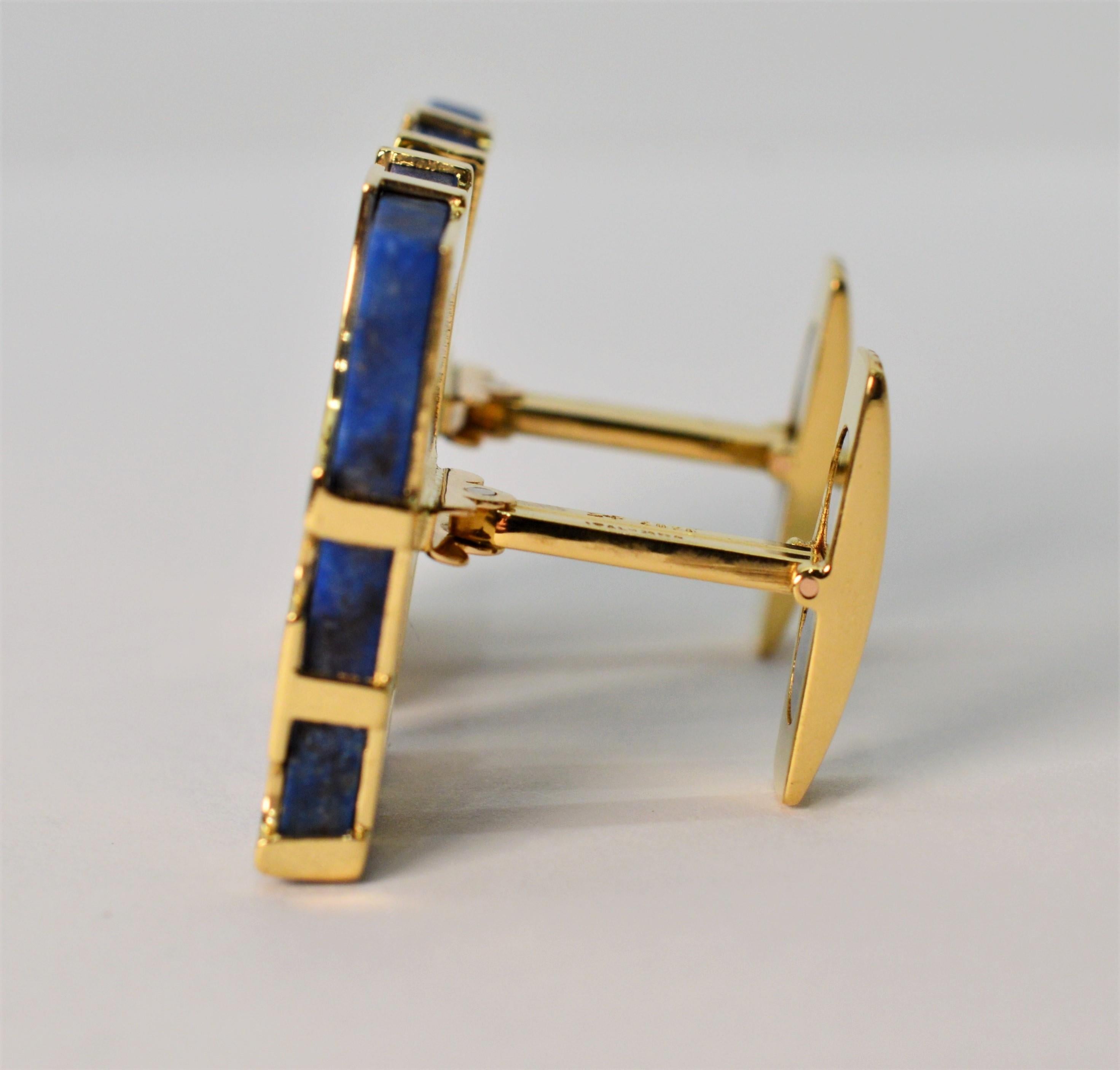 Women's or Men's Italian Lapis Lazuli Yellow Gold Cufflinks For Sale