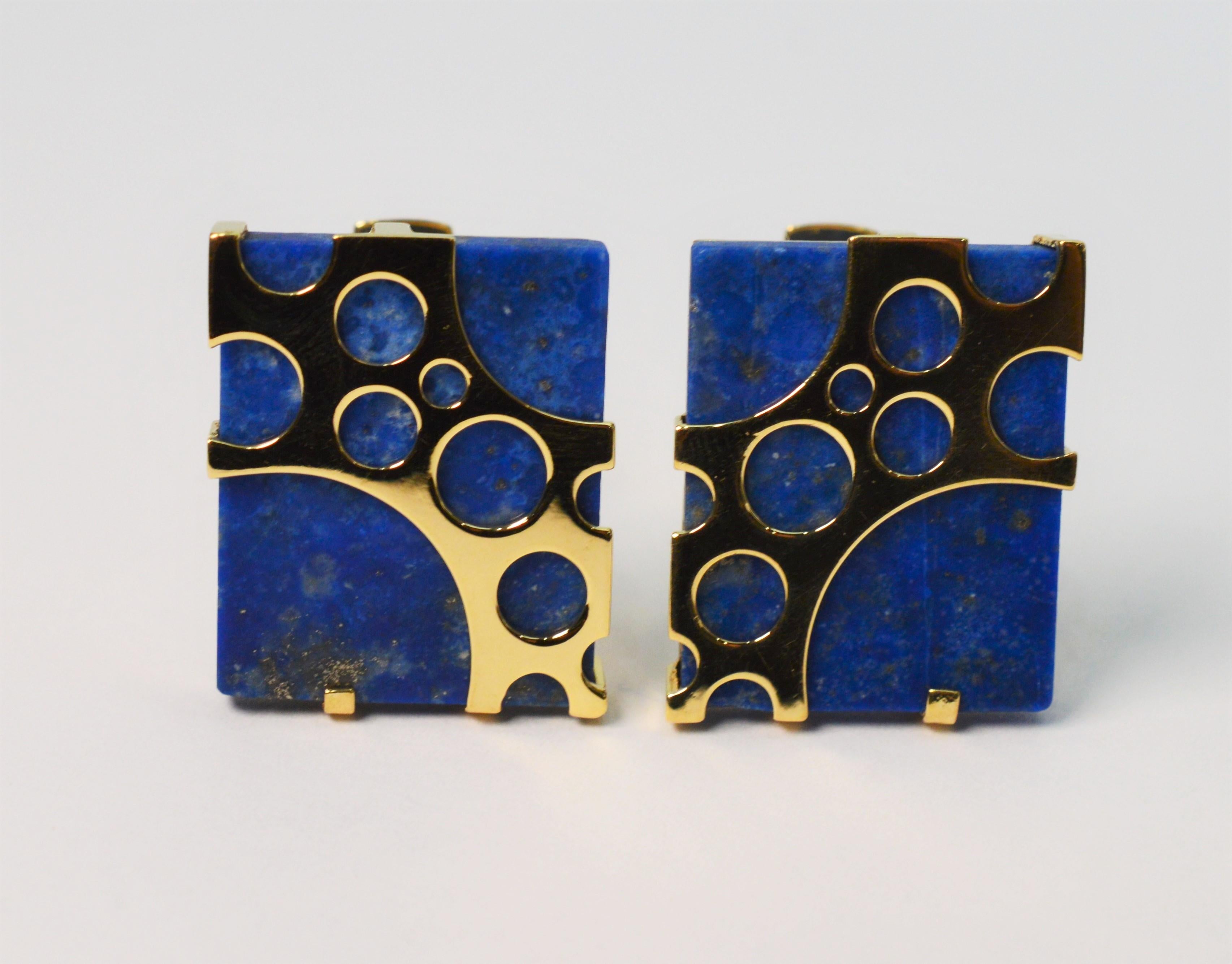 Boutons de manchette italiens en or jaune et lapis-lazuli en vente 1