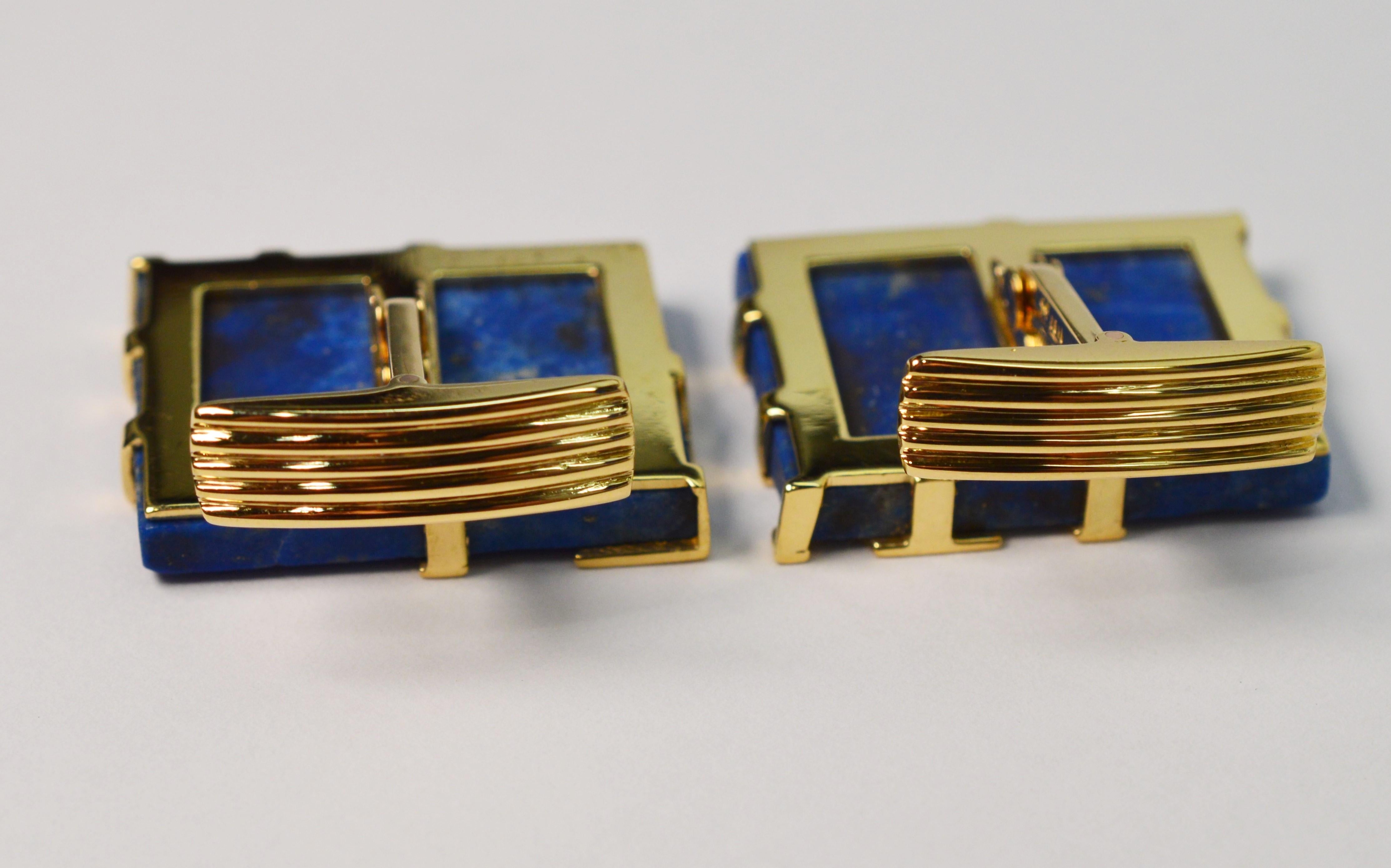 Italian Lapis Lazuli Yellow Gold Cufflinks For Sale 3