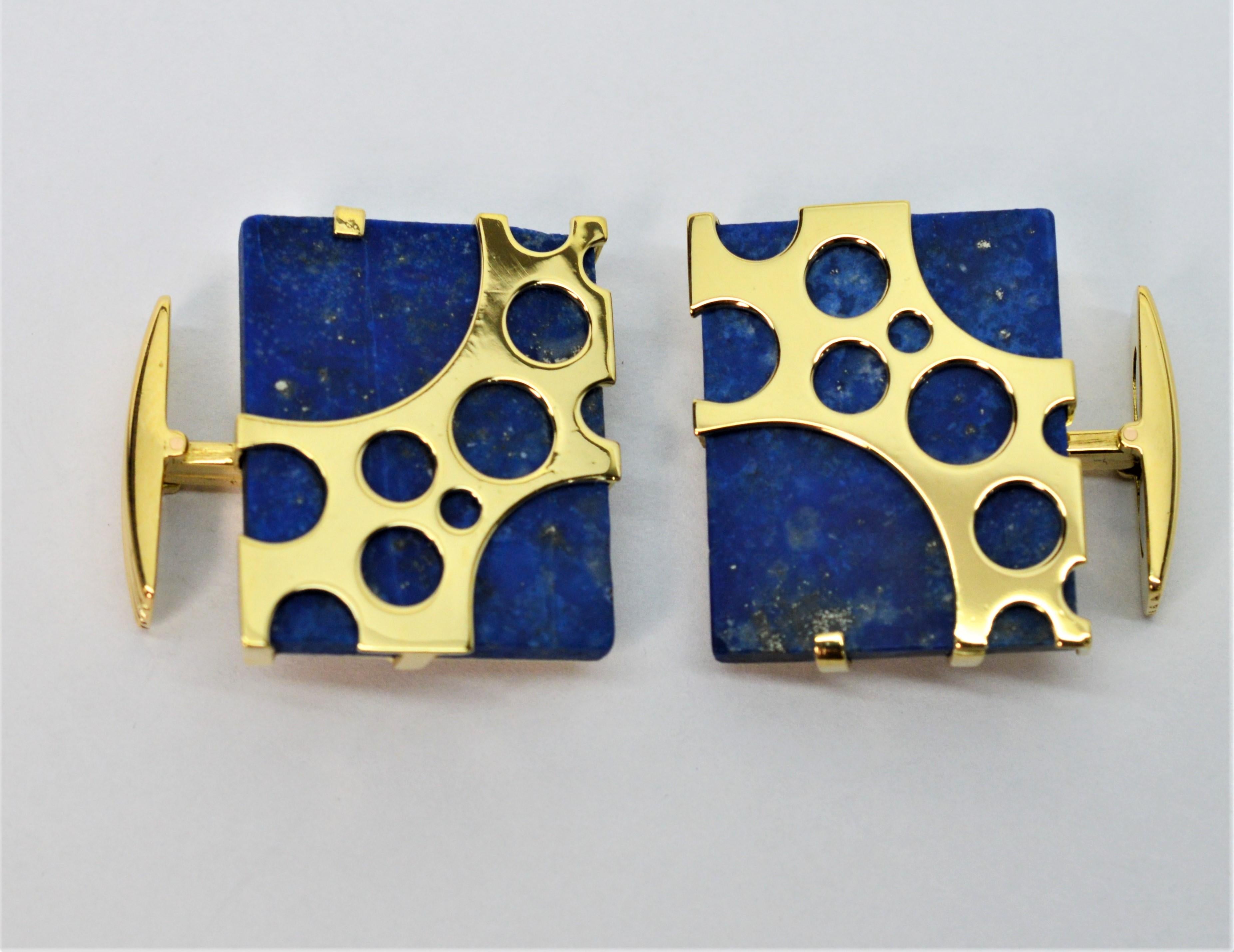 Italian Lapis Lazuli Yellow Gold Cufflinks For Sale 4
