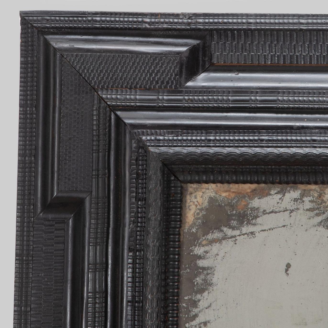 Baroque Italian Large 17th Century Ebonised Ripple Mirror