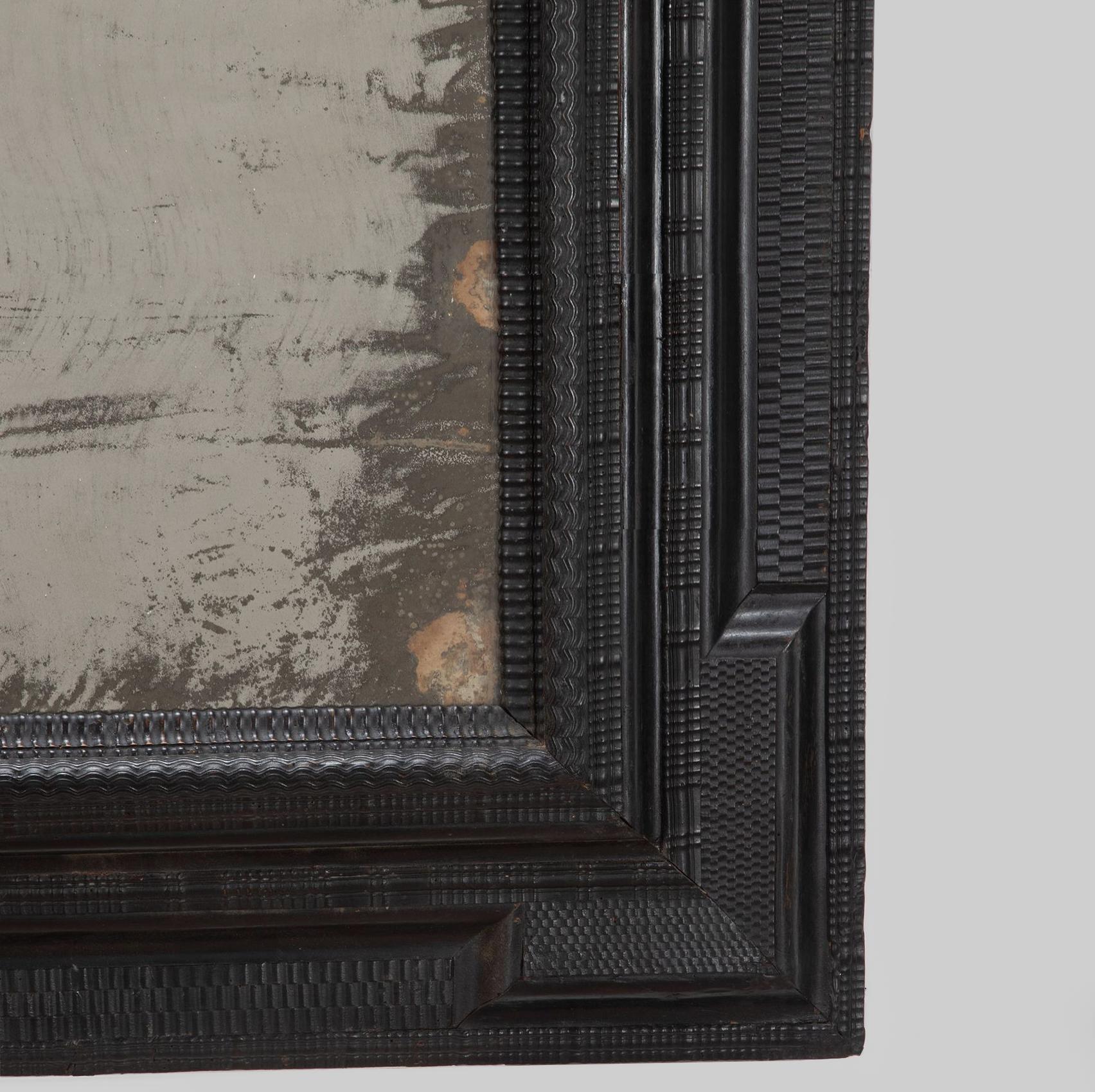 18th Century and Earlier Italian Large 17th Century Ebonised Ripple Mirror