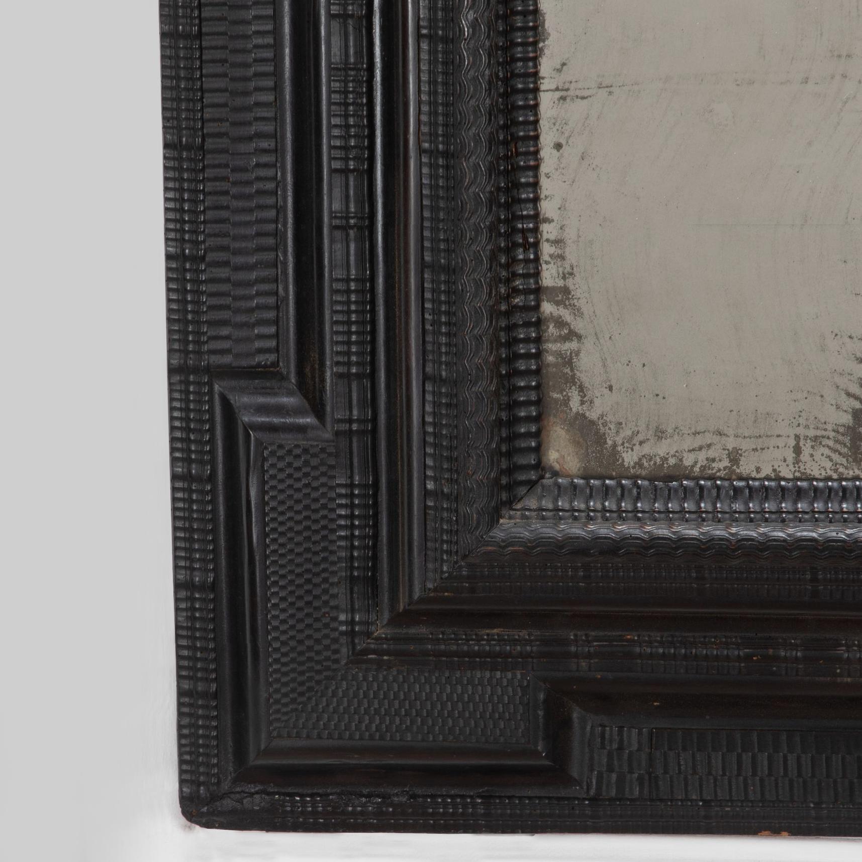 Italian Large 17th Century Ebonised Ripple Mirror 1