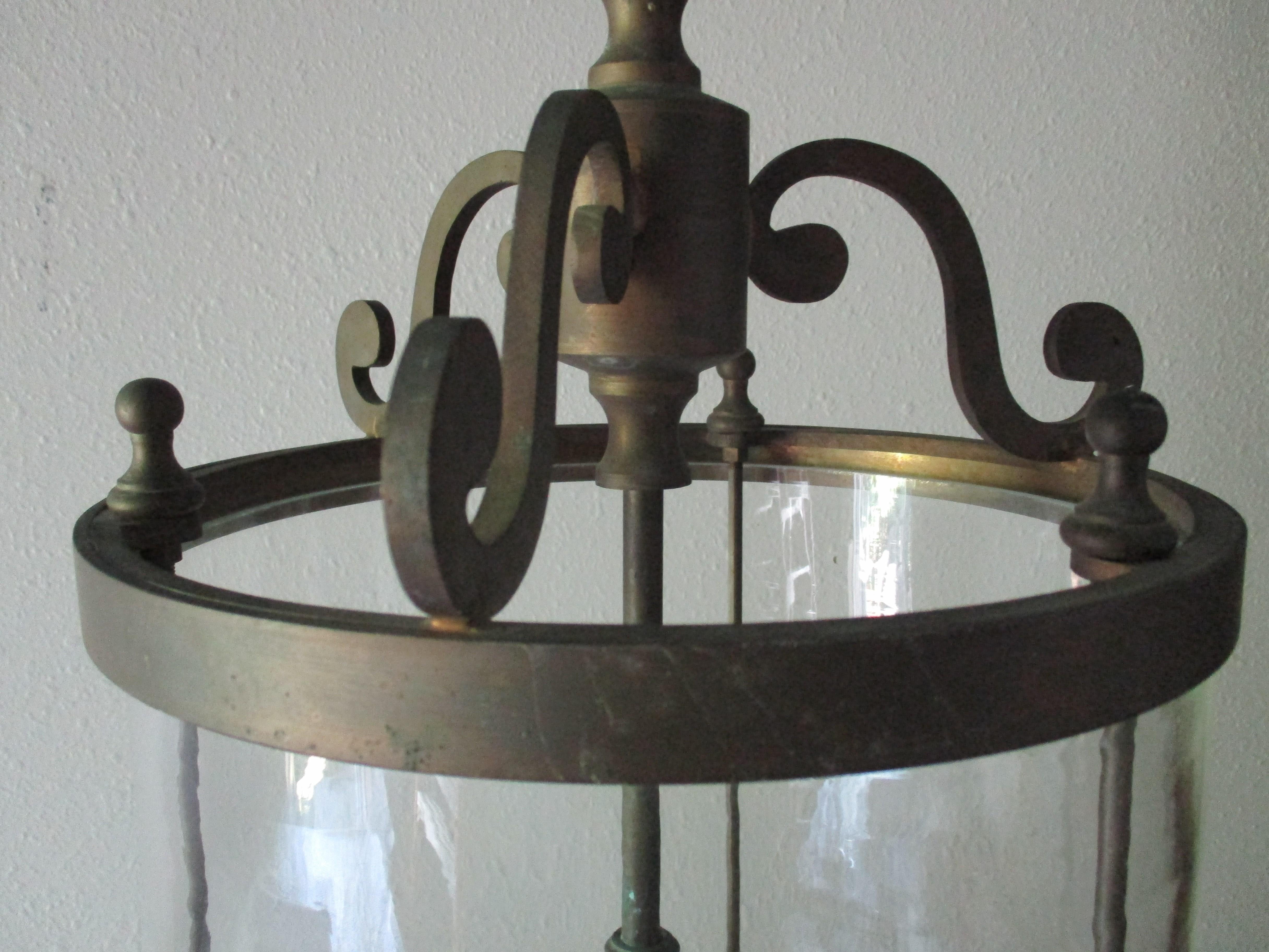 Italian Large 19th Century Brass Cylindrical Lantern In Good Condition In Oregon, OR