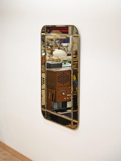 Italian Large Brass Beveled Mirror by Cristal Art, Italy 1950s