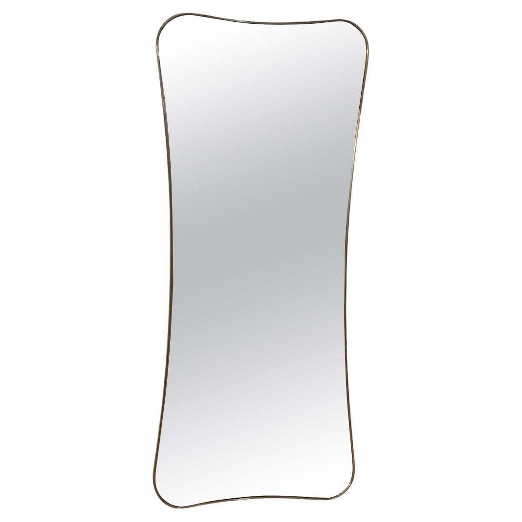 Italian Large Brass Framed Wall Mirror, 1950s