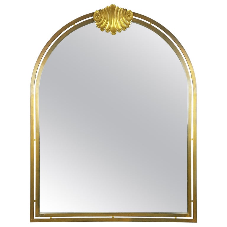 Italian Large Brass & Mirrored Glass 1970s Wall Mirror For Sale