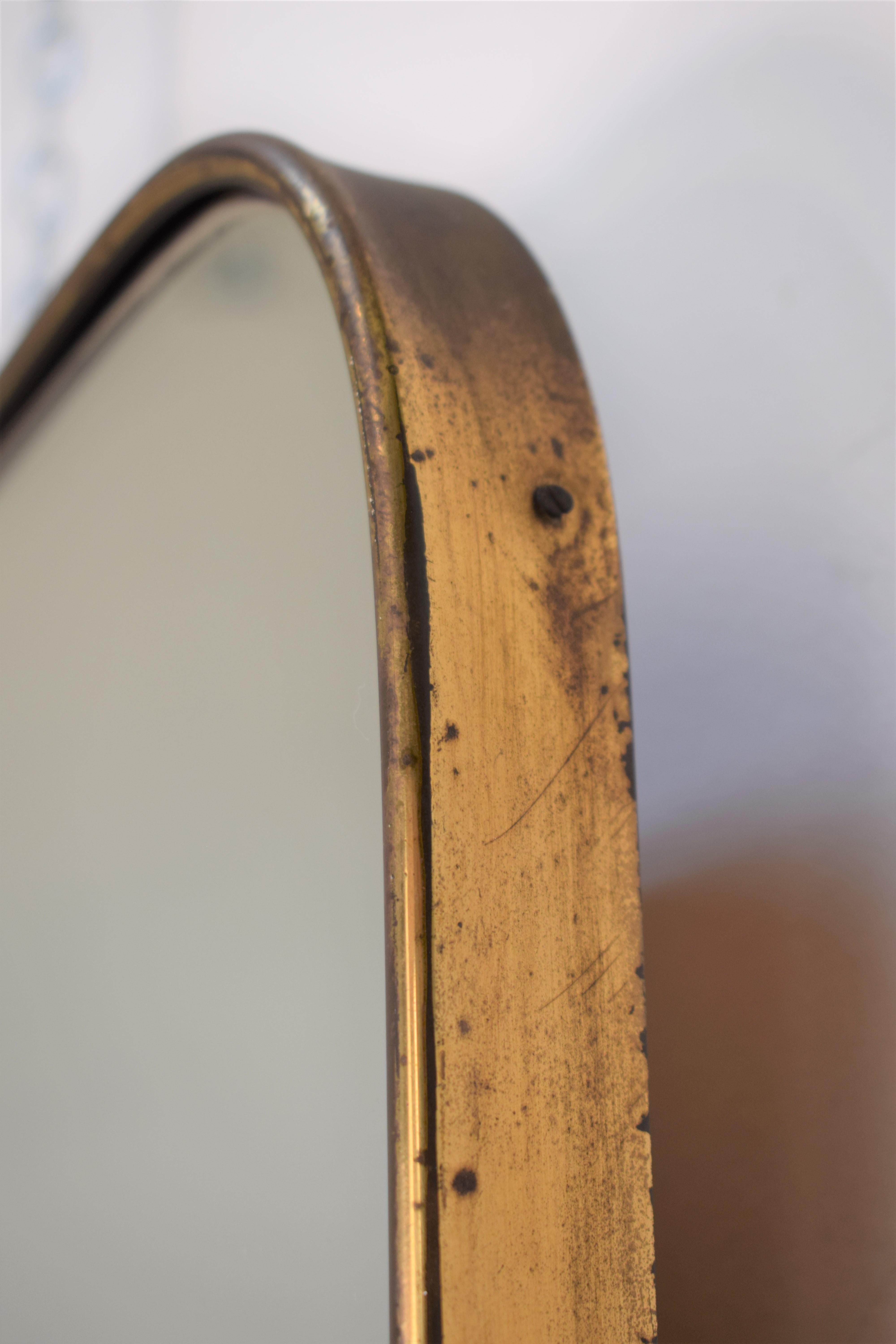 Mid-20th Century Italian Large Brass Wall Mirror, 1950s For Sale
