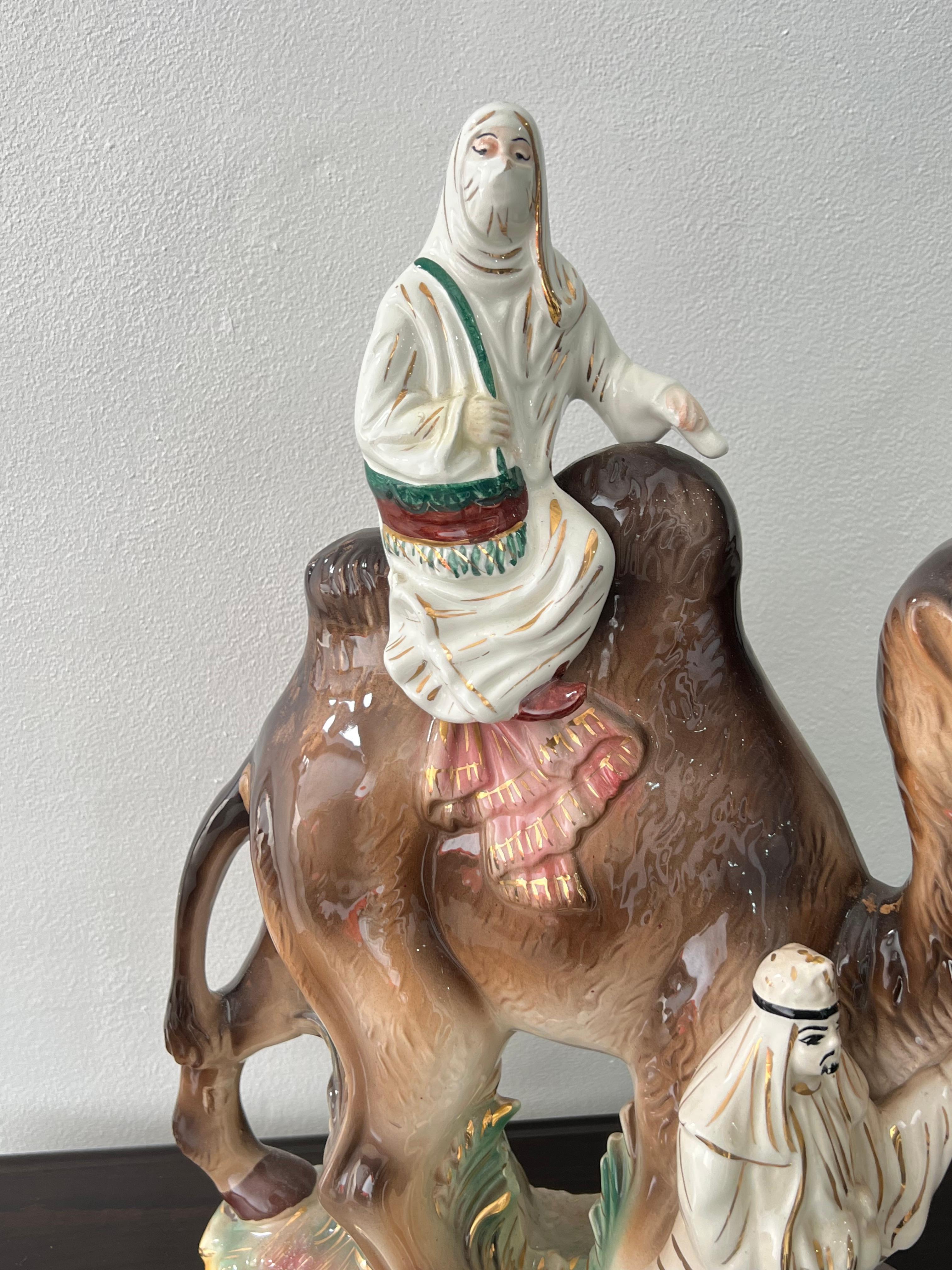 Hand-Painted Italian Large Capodimonte Hand Painted Camel Porcelain, 1950s For Sale