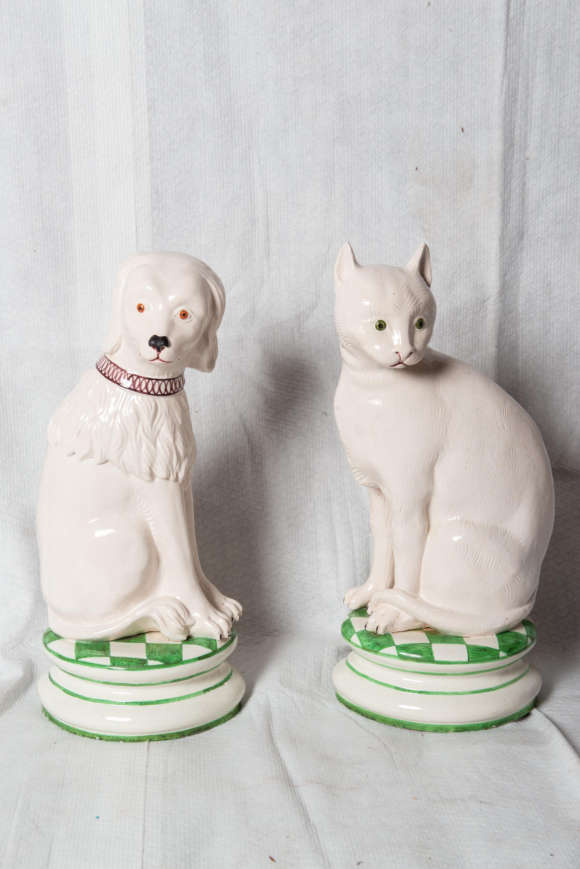 Italian Large Ceramic Dog and Cat Statues In Good Condition For Sale In Stamford, CT