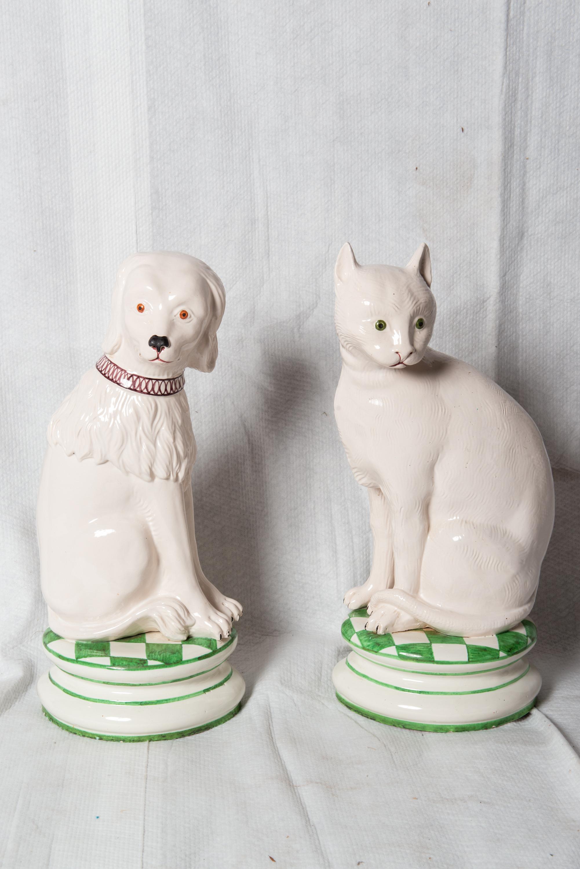 Estatuas italianas grandes de cerámica de perro y gato Italiano en venta