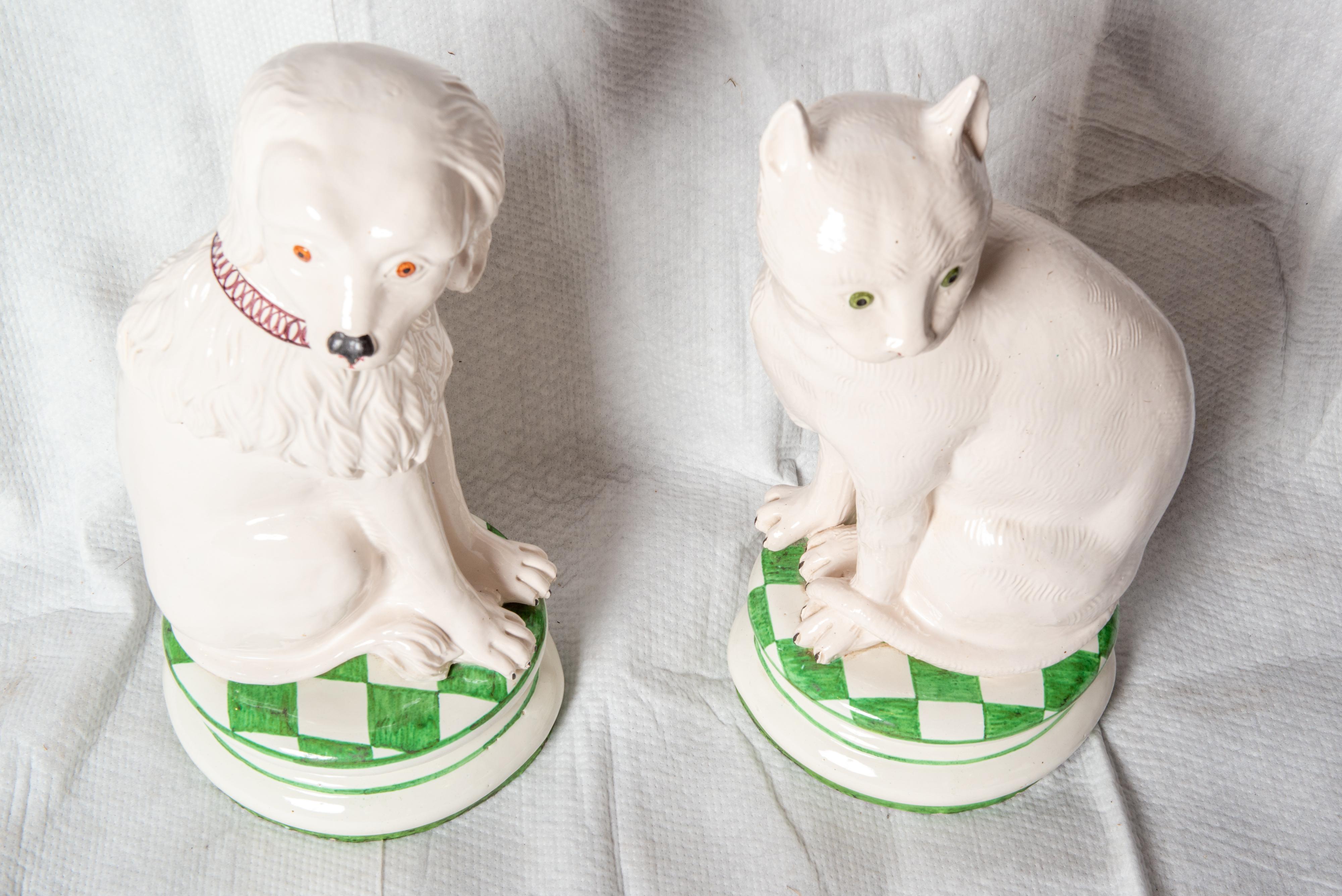 Late 20th Century Italian Large Ceramic Dog and Cat Statues For Sale