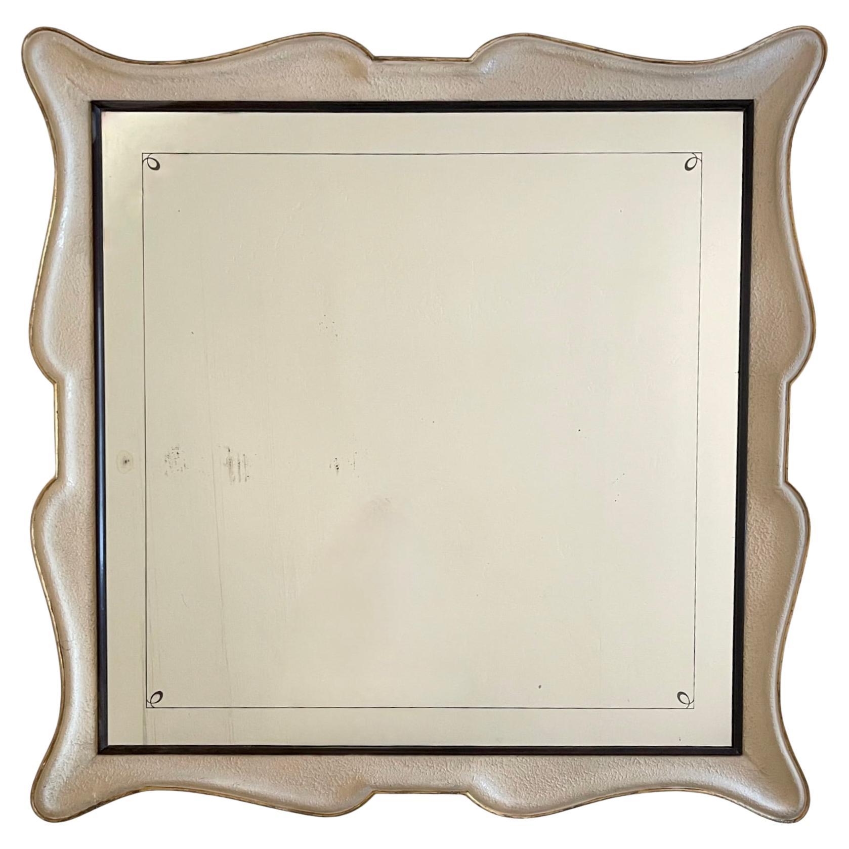 Specchio italiano di grandi dimensioni con texture crema e doratura, circa 1940 in vendita