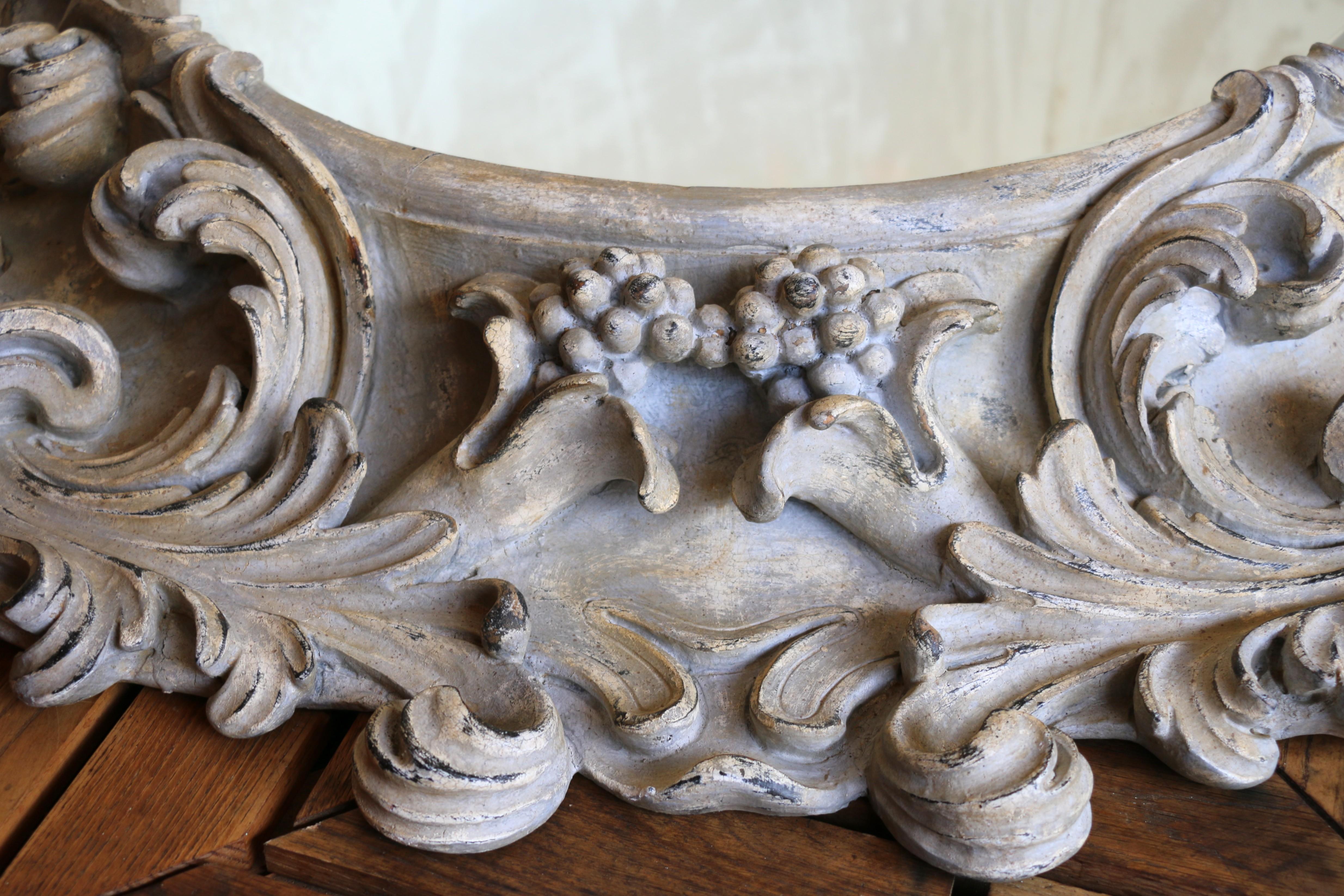Italian Large Deeply Carved Wooden Oval Mirror With Beveled Glass, Circa 1980s For Sale 5