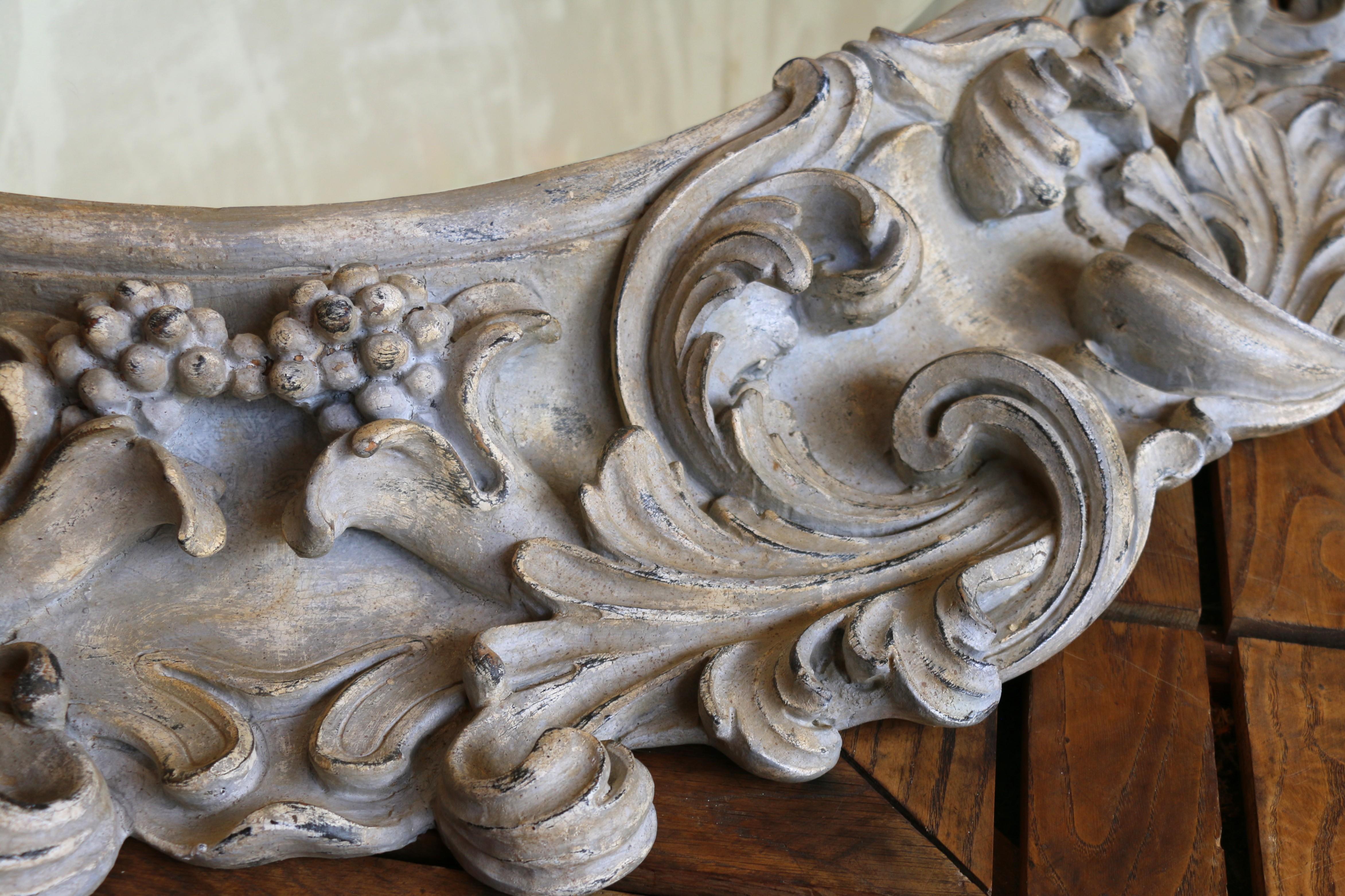 Italian Large Deeply Carved Wooden Oval Mirror With Beveled Glass, Circa 1980s For Sale 6