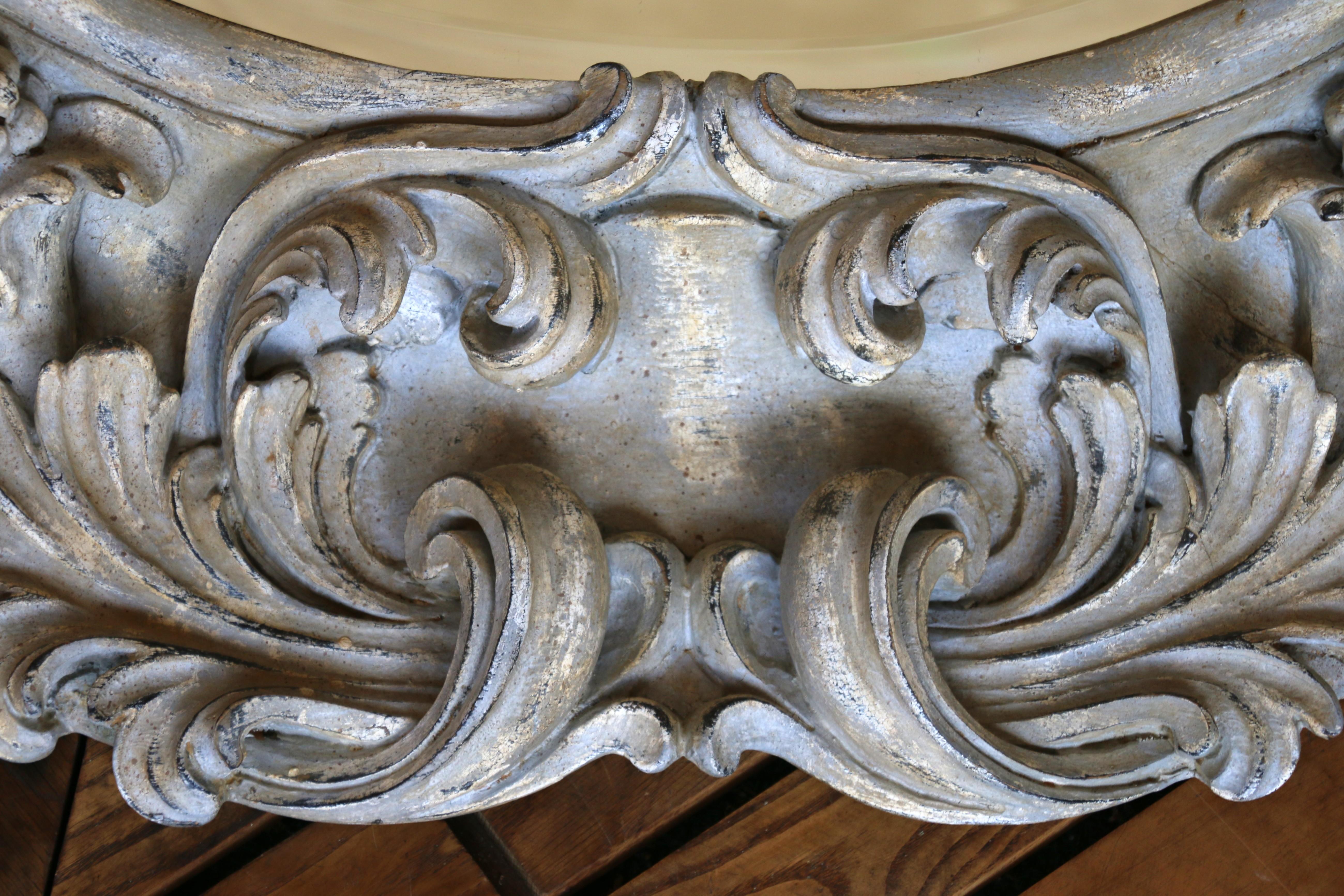 Italian Large Deeply Carved Wooden Oval Mirror With Beveled Glass, Circa 1980s For Sale 8
