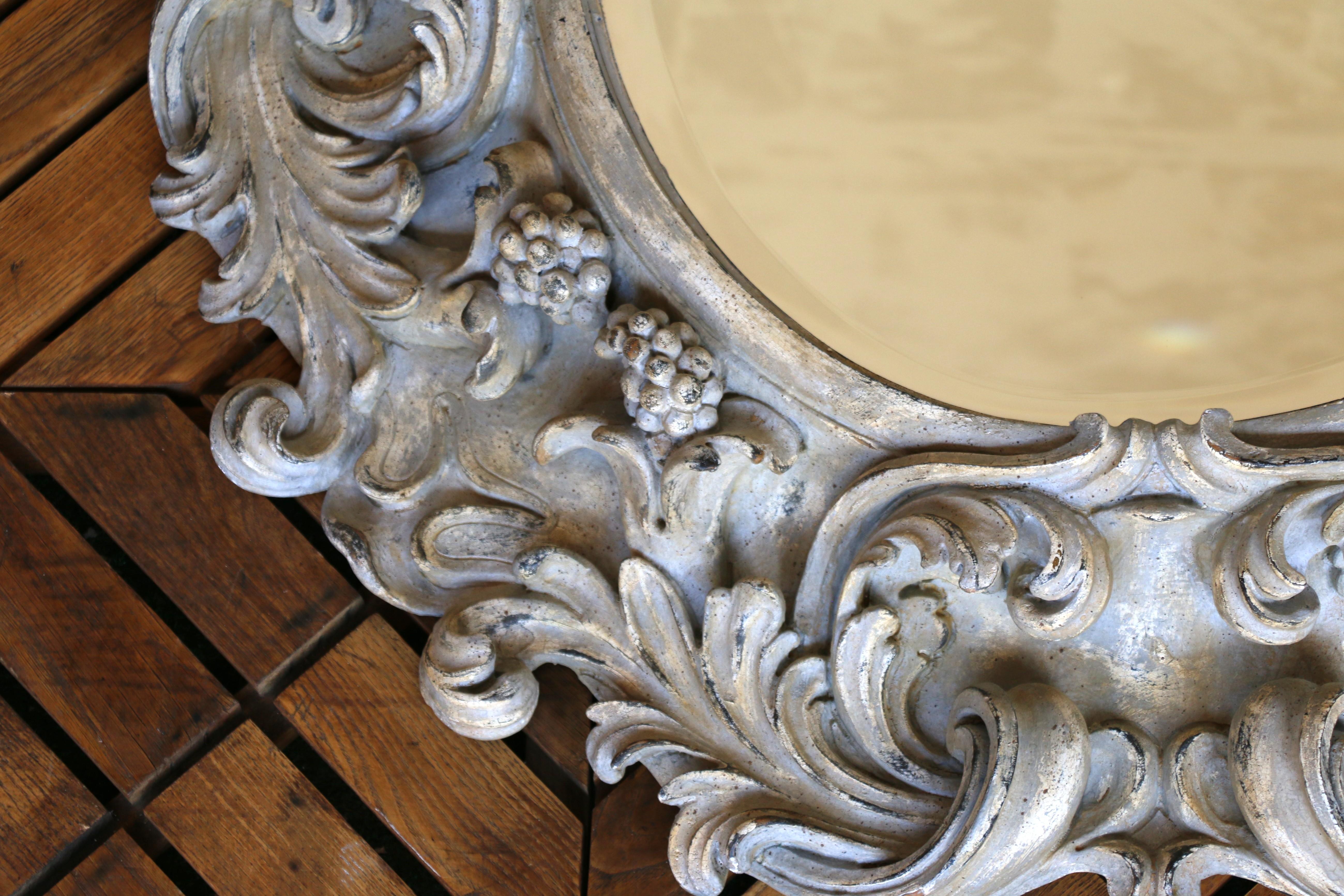Italian Large Deeply Carved Wooden Oval Mirror With Beveled Glass, Circa 1980s For Sale 9