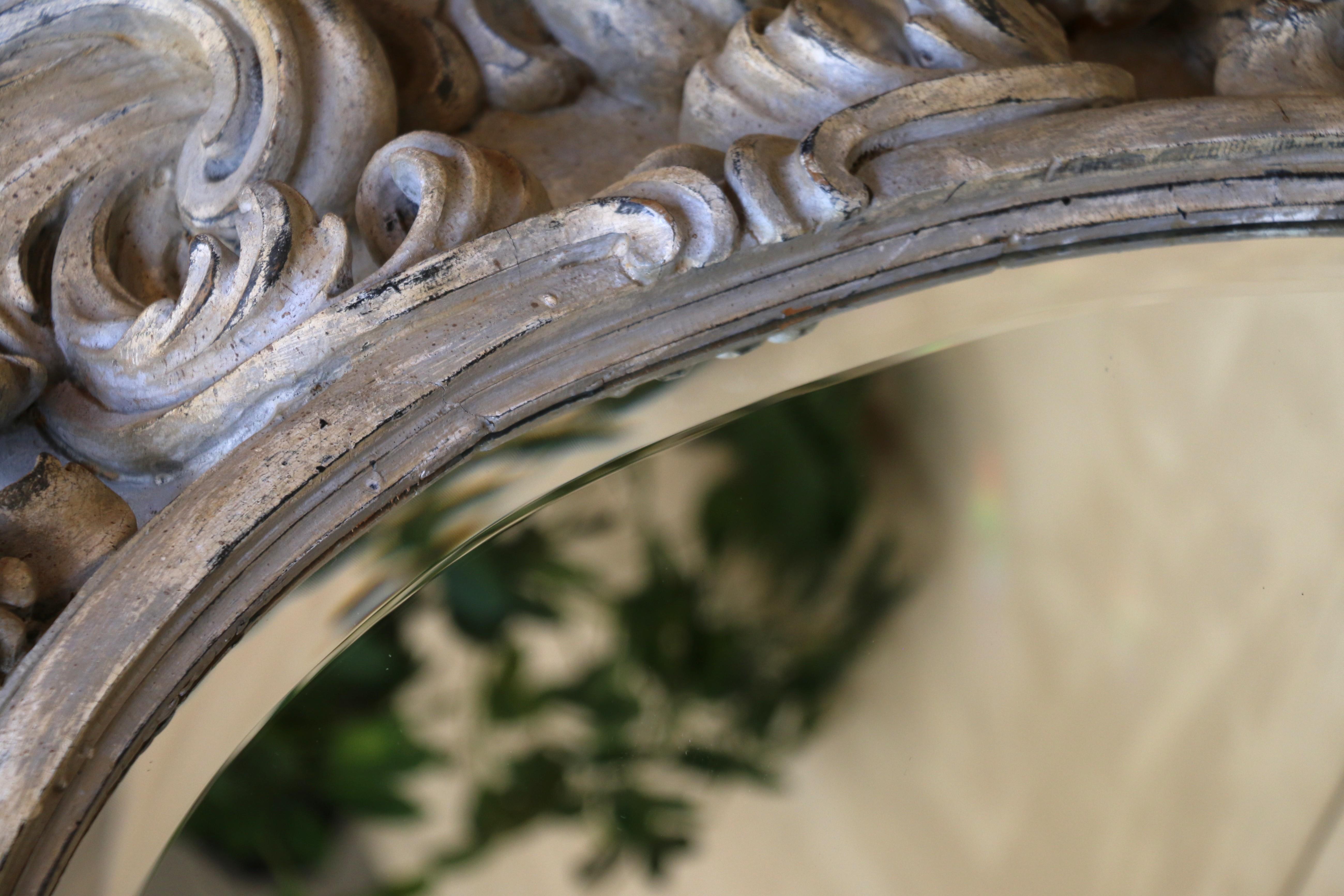 Italian Large Deeply Carved Wooden Oval Mirror With Beveled Glass, Circa 1980s For Sale 12