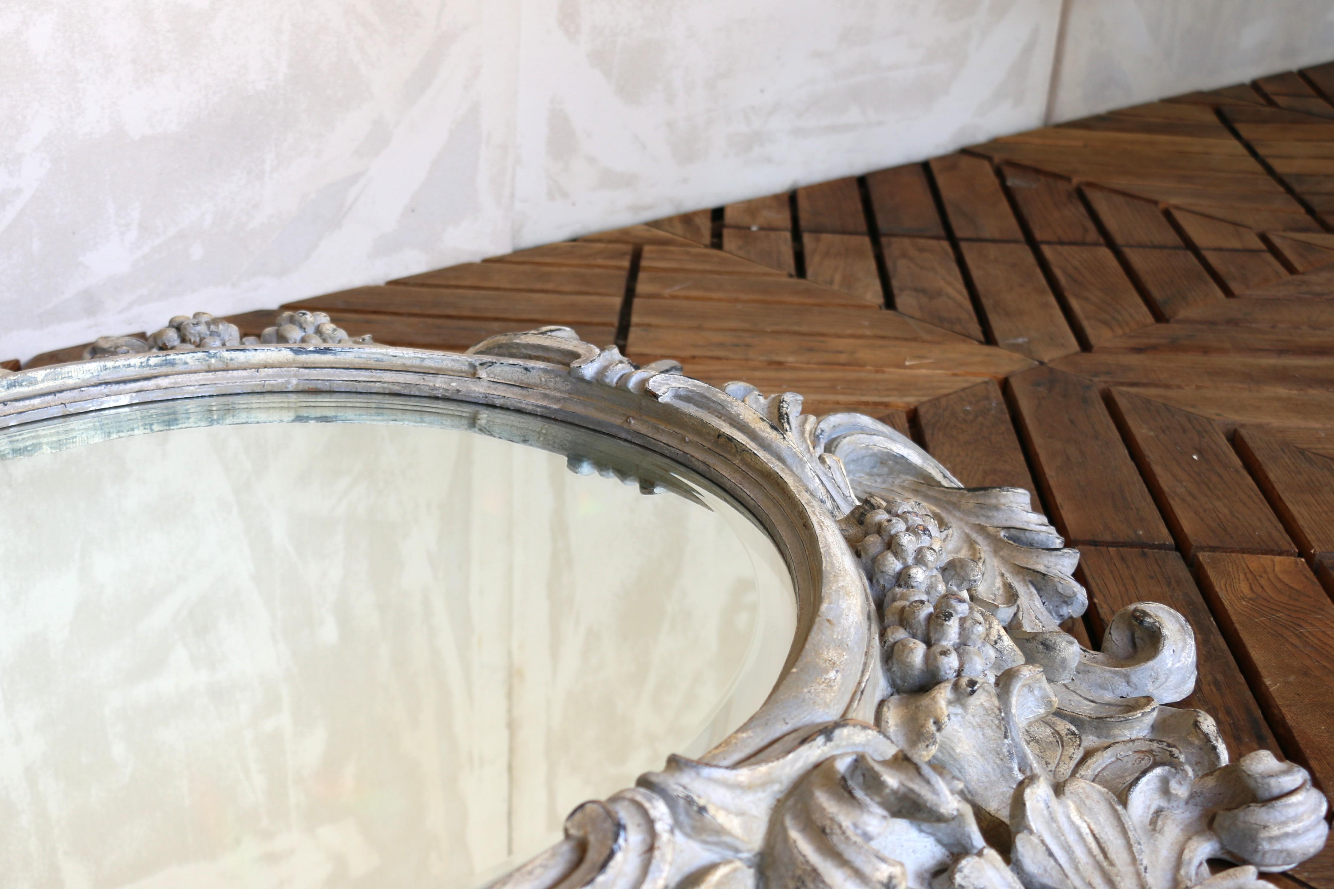 Italian Large Deeply Carved Wooden Oval Mirror With Beveled Glass, Circa 1980s For Sale 2