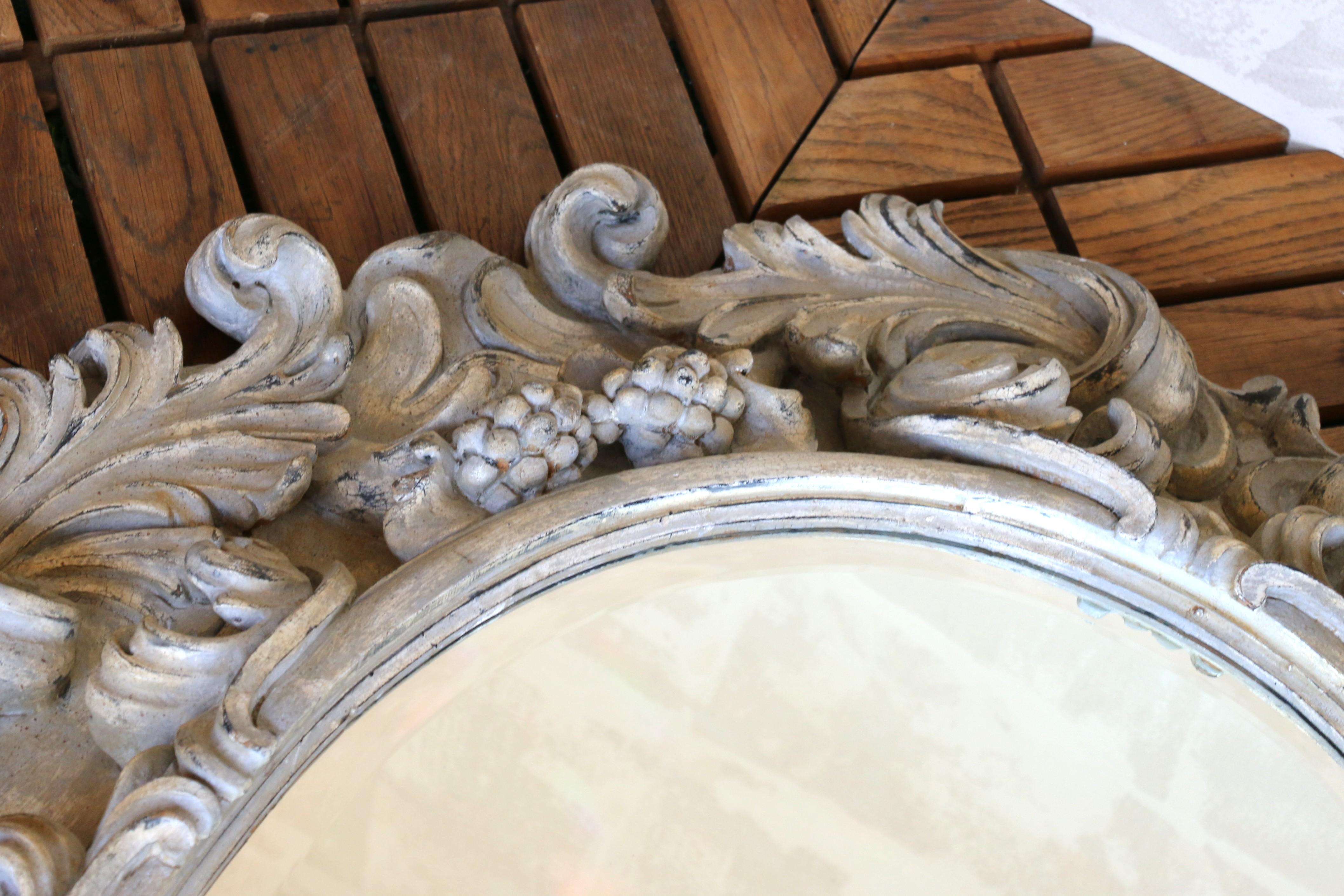 Italian Large Deeply Carved Wooden Oval Mirror With Beveled Glass, Circa 1980s For Sale 3