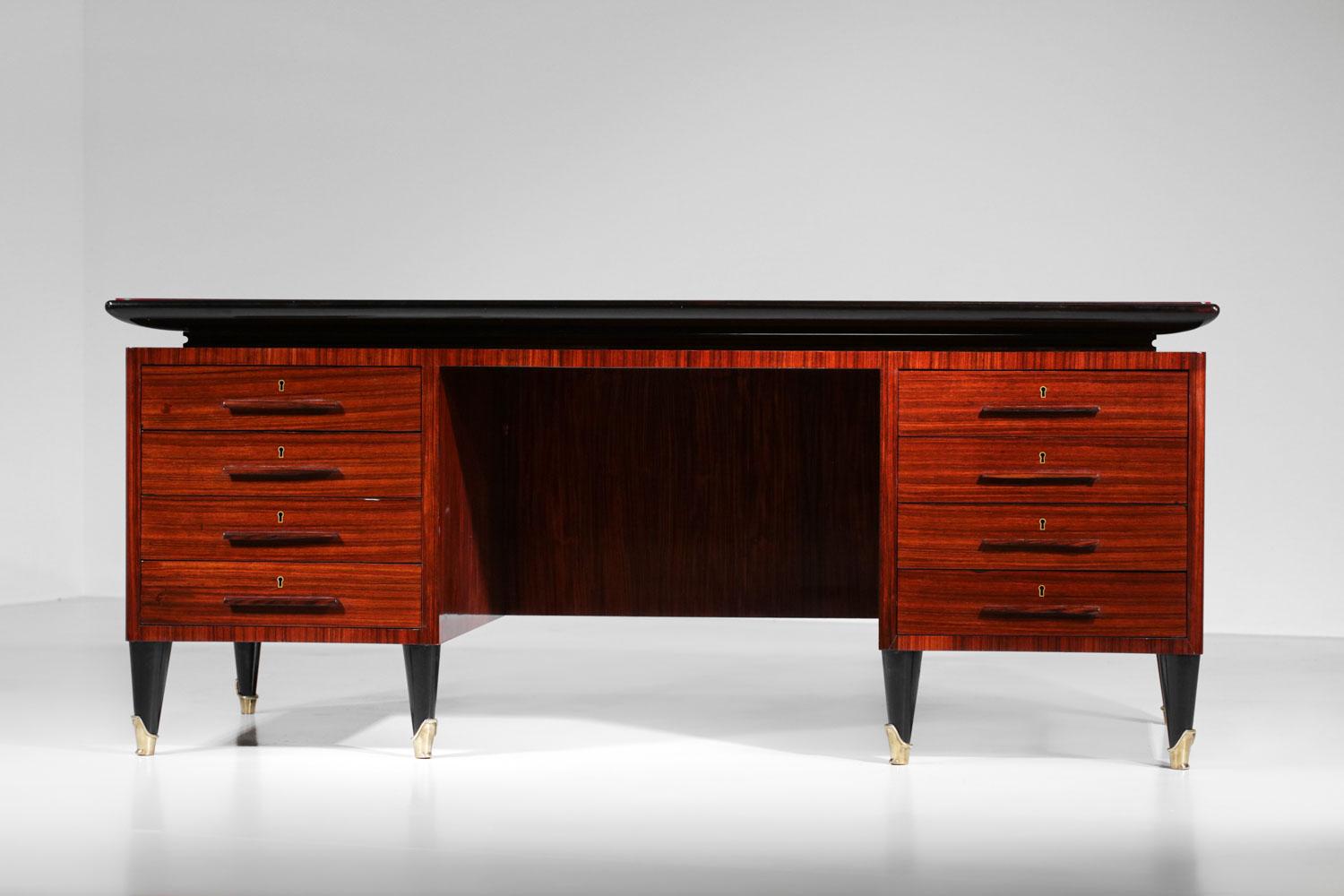 Italian large Desk by Vittorio Dassi solid wood and glass 60s - G725 For Sale 4