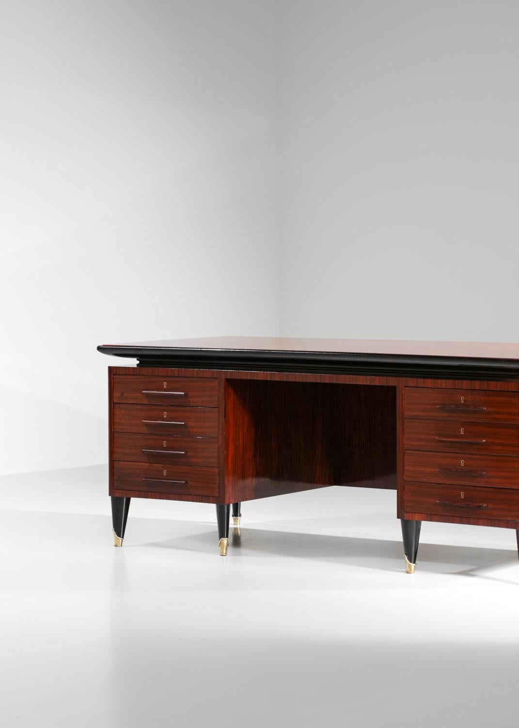 Italian large Desk by Vittorio Dassi solid wood and glass 60s - G725 For Sale 11