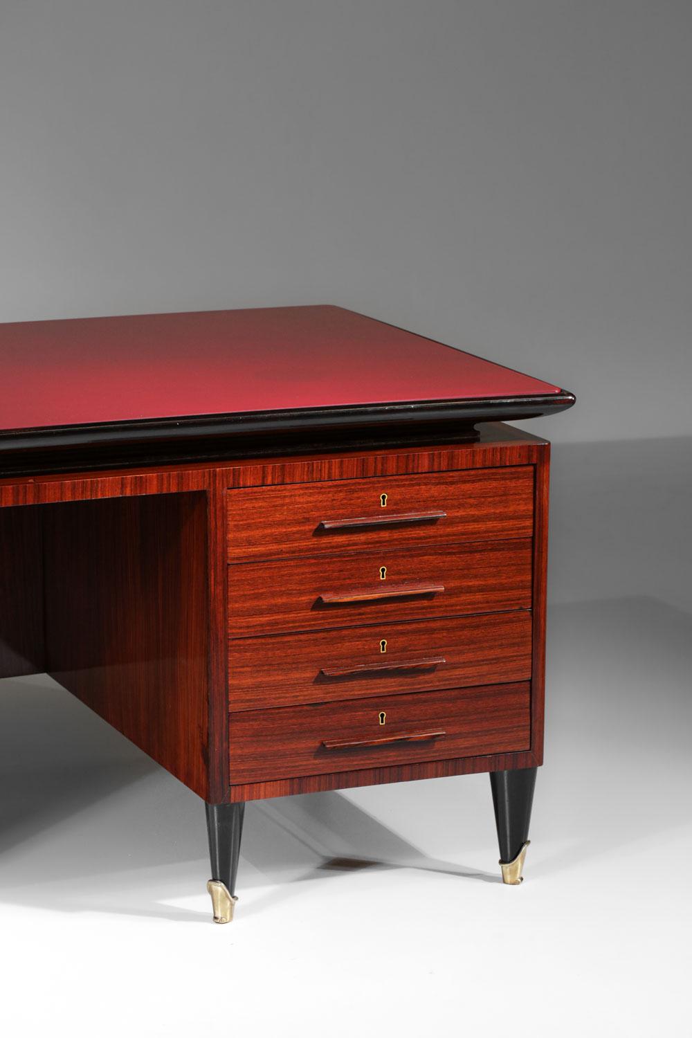 Italian large Desk by Vittorio Dassi solid wood and glass 60s - G725 For Sale 1