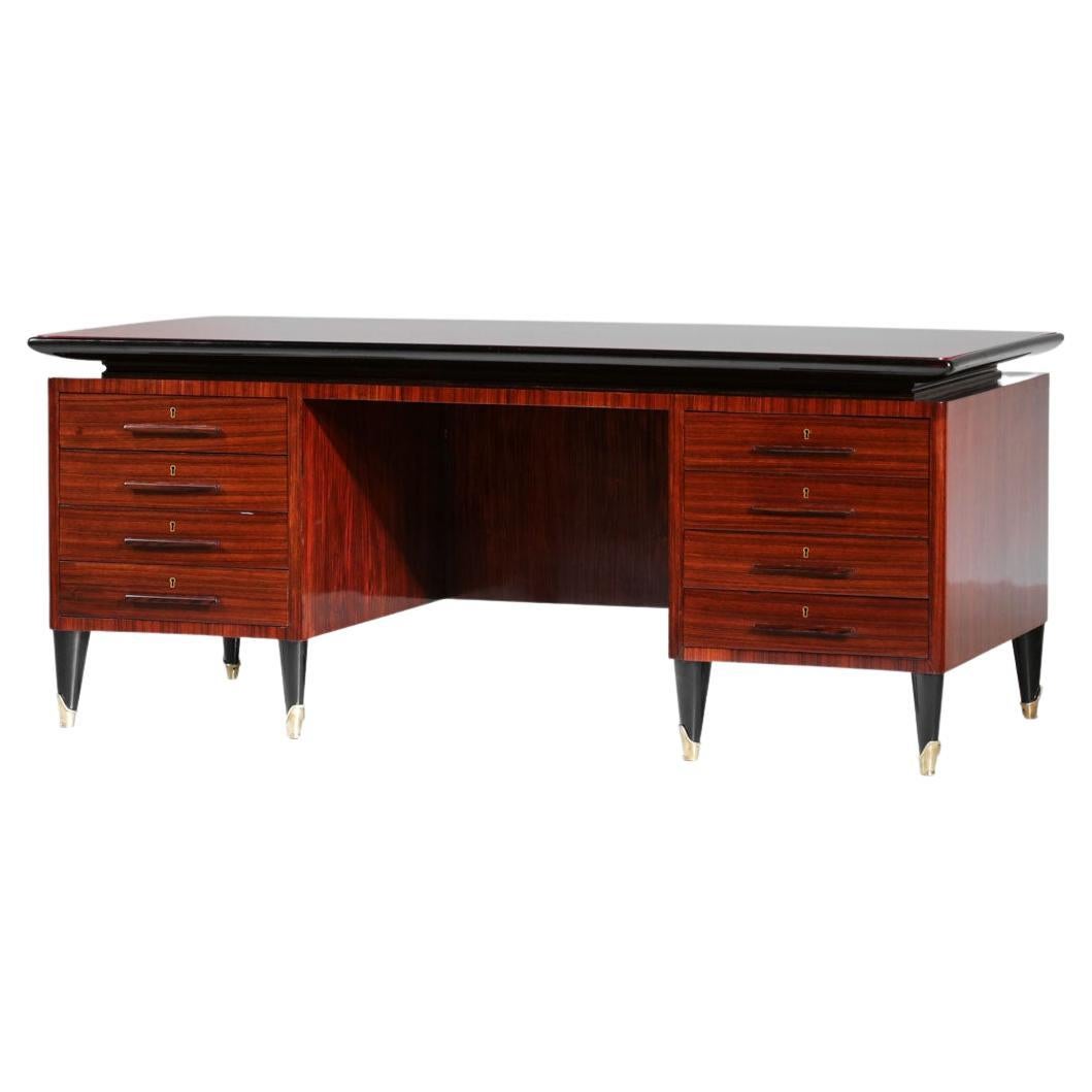 Italian large Desk by Vittorio Dassi solid wood and glass 60s - G725 For Sale