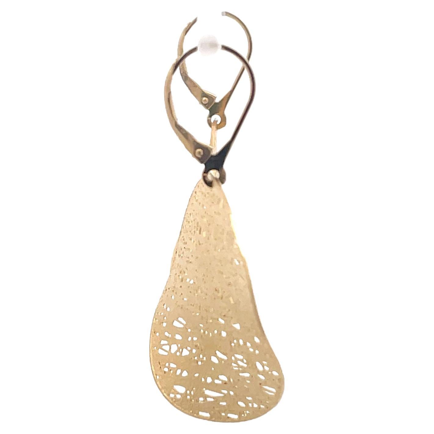 Contemporary Italian Large Disc 'Lace' Drop Earrings 14 Karat Yellow Gold 4.54 Grams