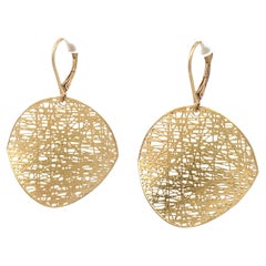 Italian Large Disc 'Lace' Drop Earrings 14 Karat Yellow Gold 4.54 Grams