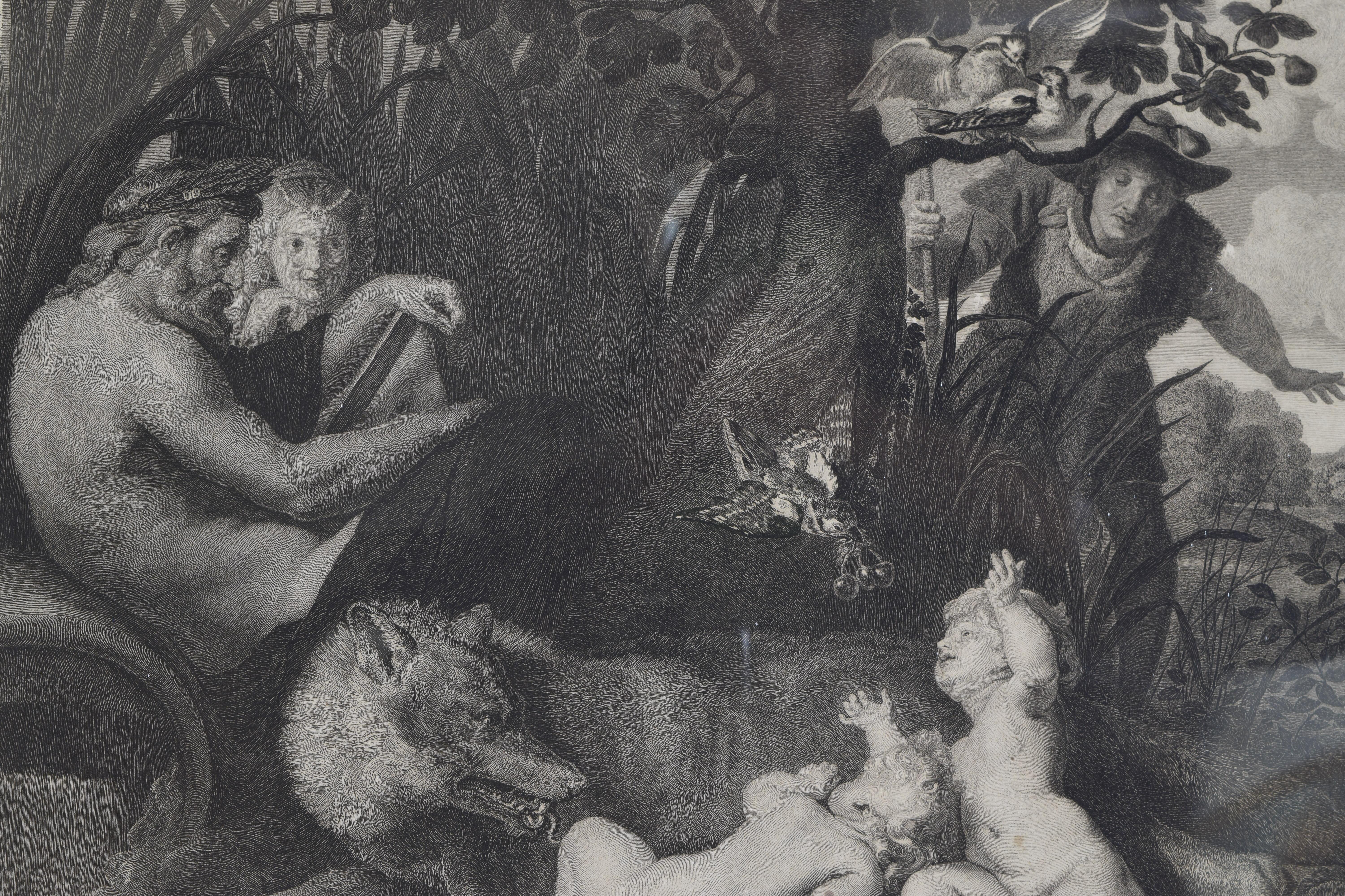 Grande gravure italienne de Romulus & Remus dans un cadre ébénisé, 2e moitié du 19e siècle en vente 1