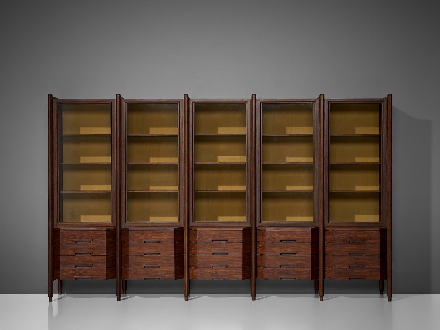 Mid-Century Modern Italian Large Five Sectioned Cabinet in Rosewood, 1960s