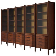 Italian Large Five Sectioned Cabinet in Rosewood, 1960s