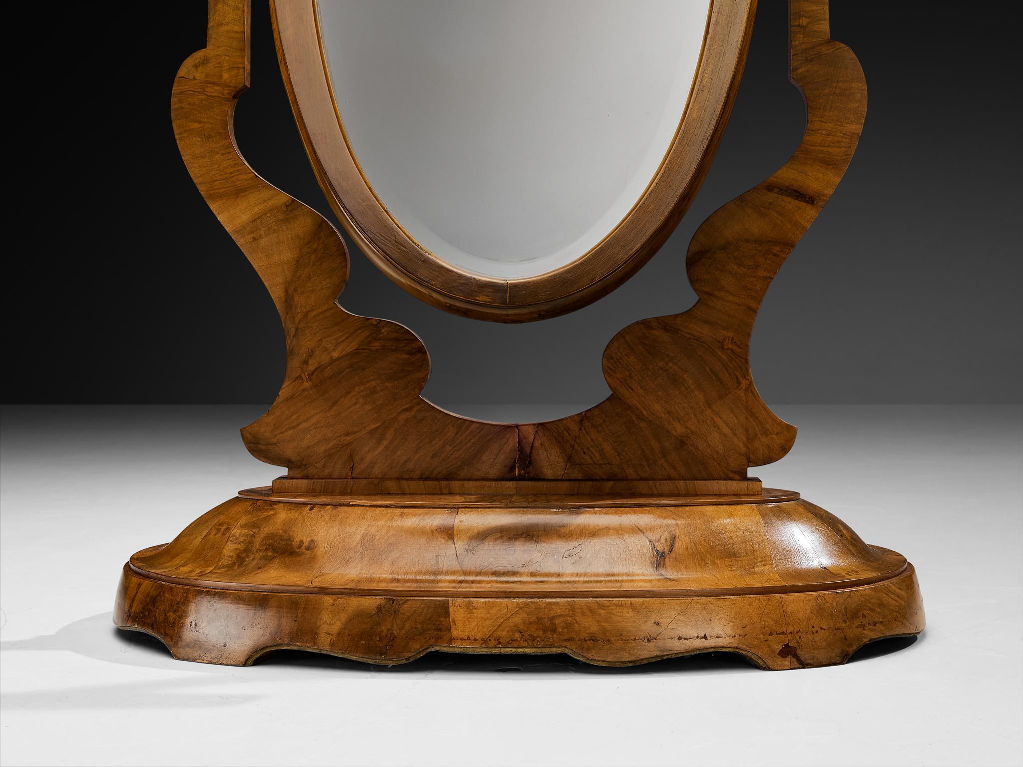 Art déco Grand miroir Art Deco italien à poser en ronce de noyer en vente