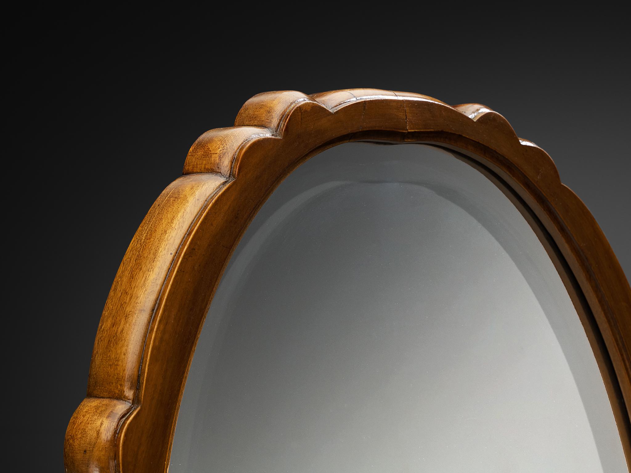 Grand miroir Art Deco italien à poser en ronce de noyer Bon état - En vente à Waalwijk, NL
