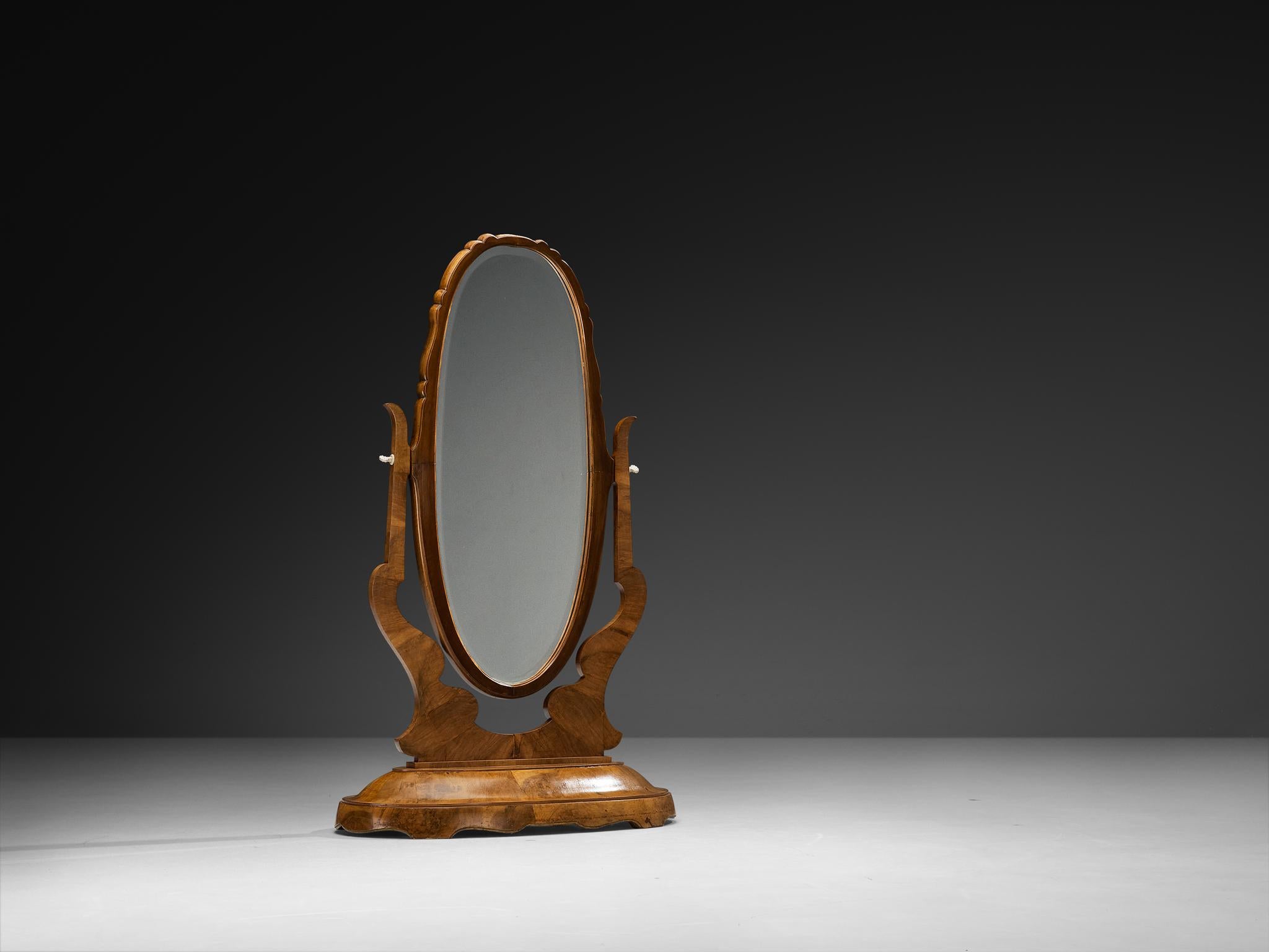 Grand miroir Art Deco italien à poser en ronce de noyer en vente 1