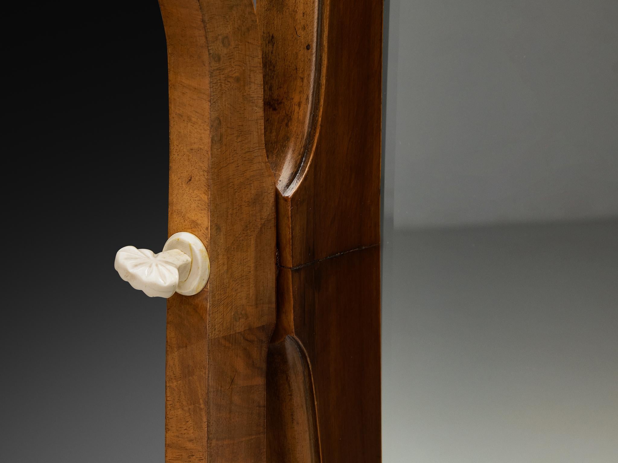 Grand miroir Art Deco italien à poser en ronce de noyer en vente 2